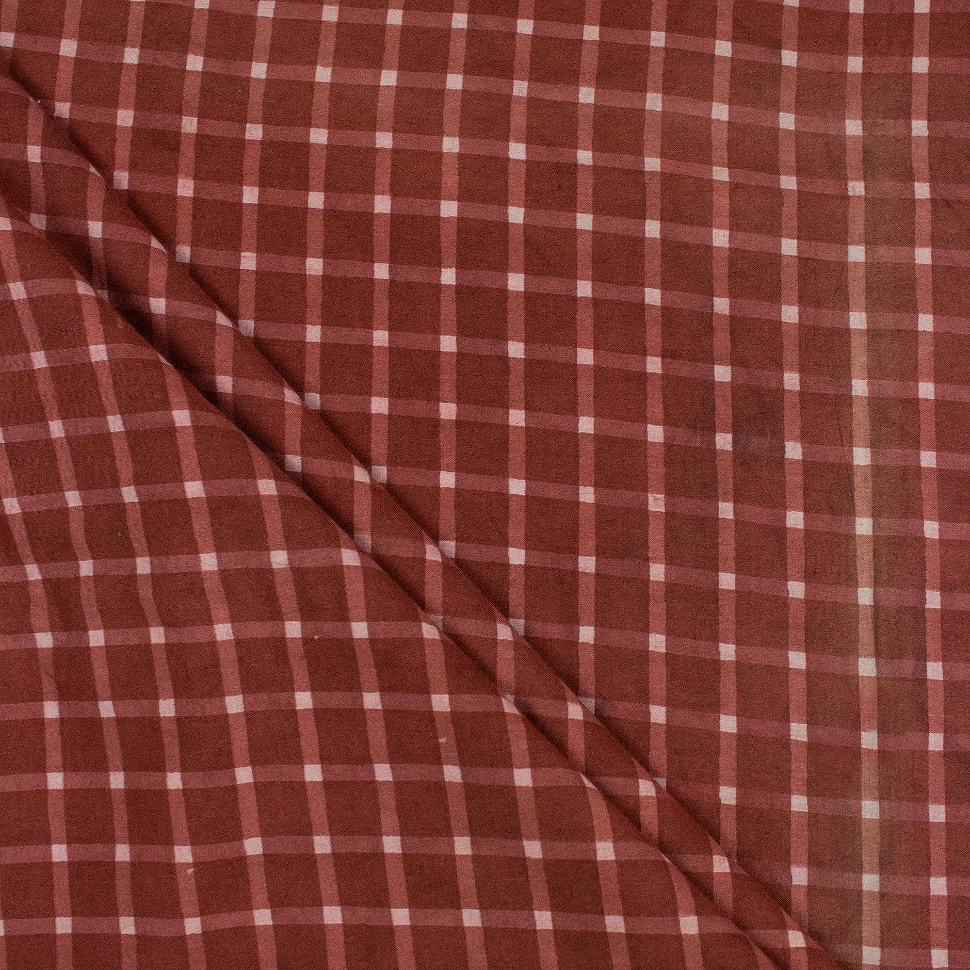 Red Checks Hand Block Print Dabu Fabric