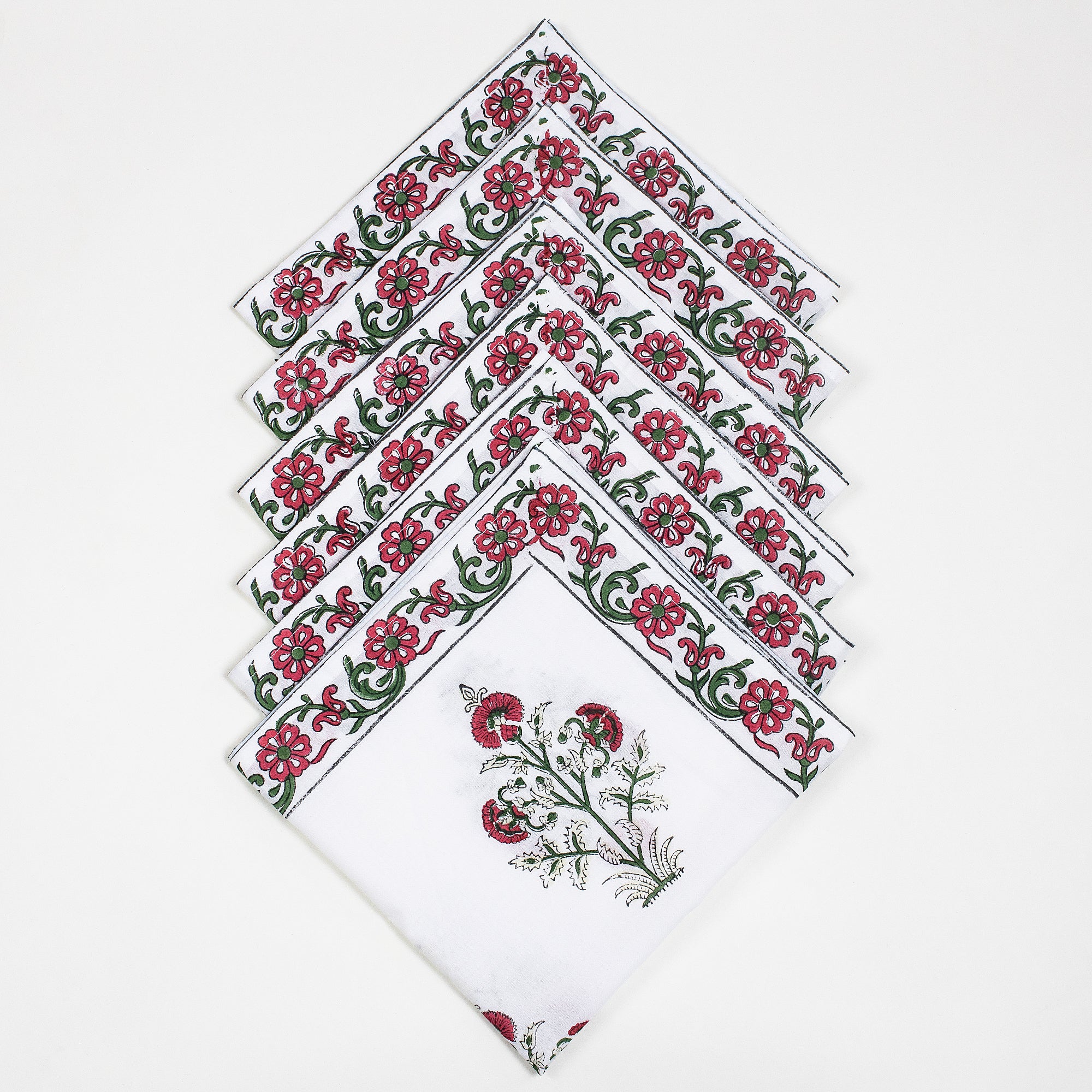 Red Floral Cotton Hand Block Printed Table Napkin For Dinner