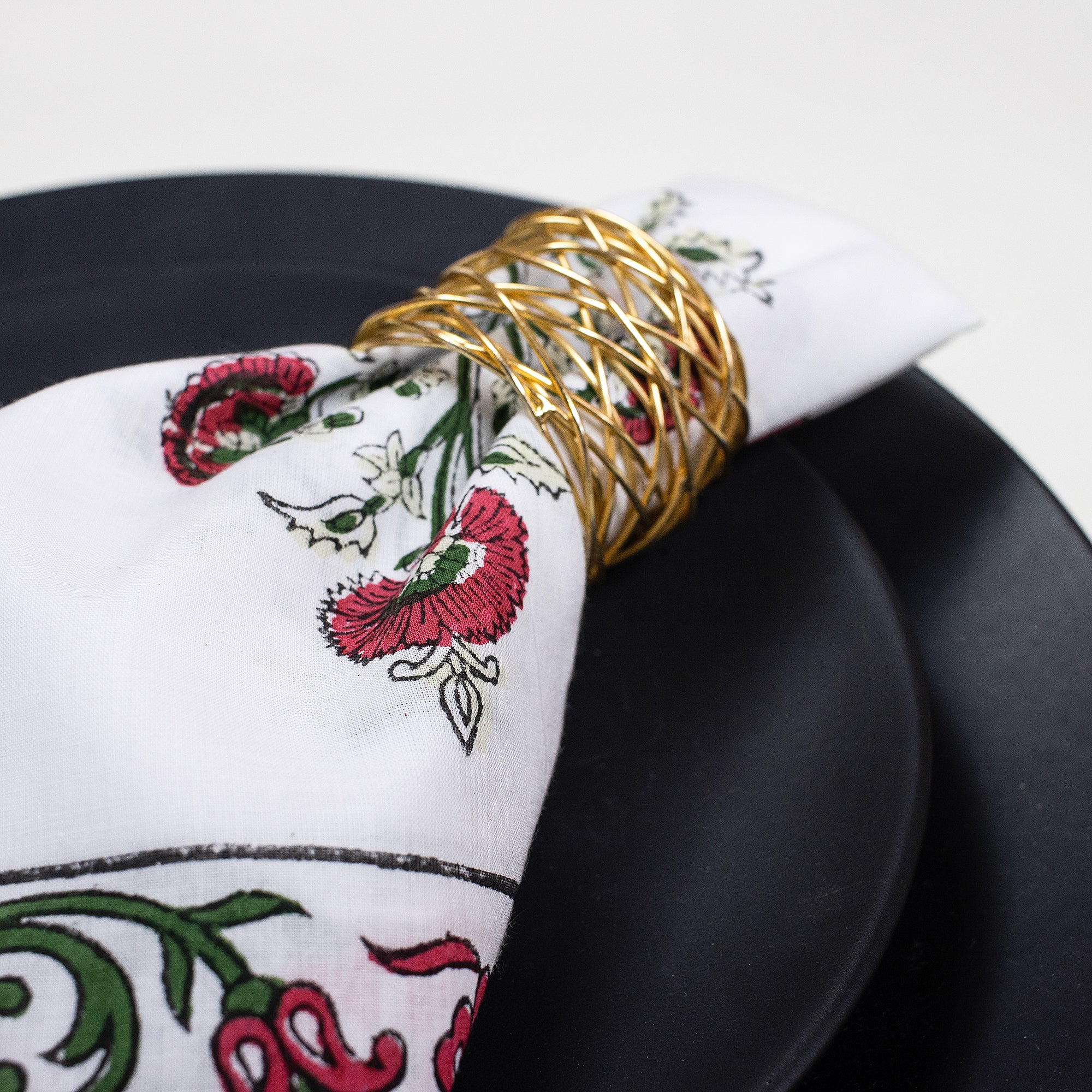 Red Floral Cotton Hand Block Printed Table Napkin For Dinner