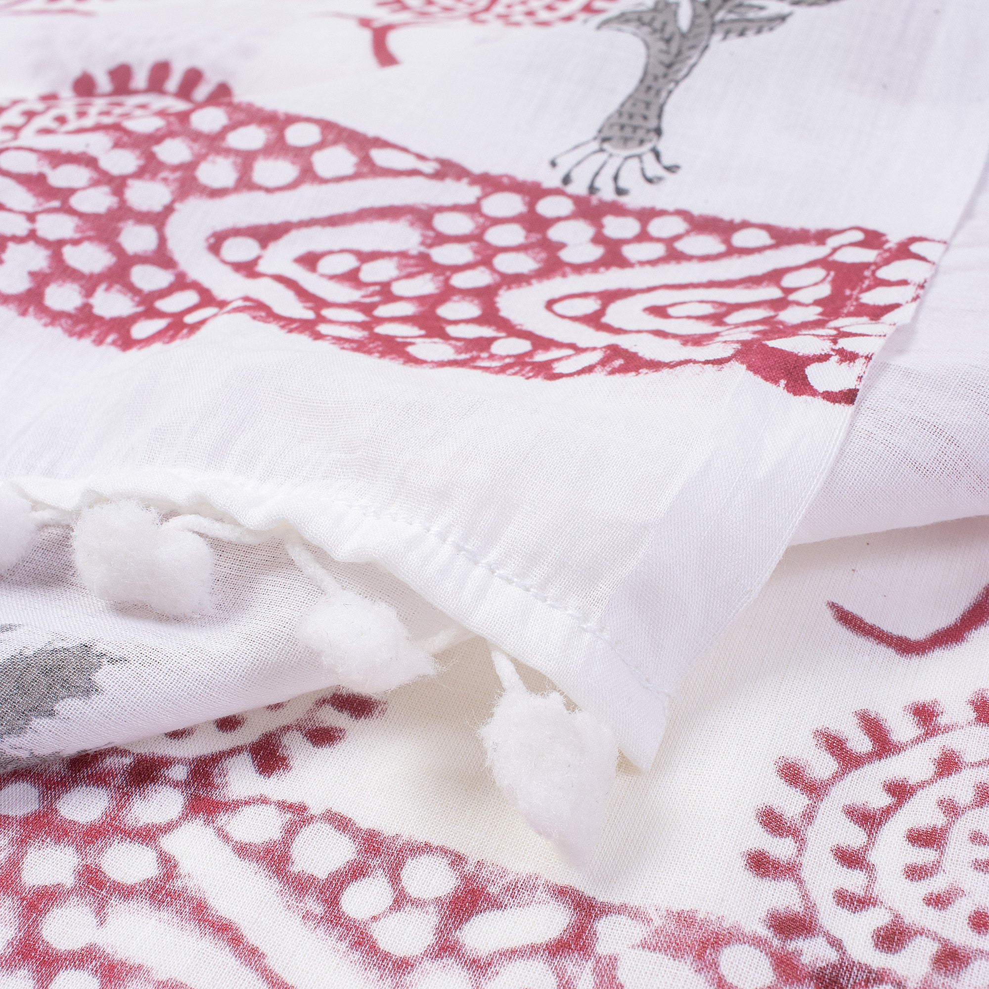 Red Floral Hand Block Print Beach Sarong Wrap For Women