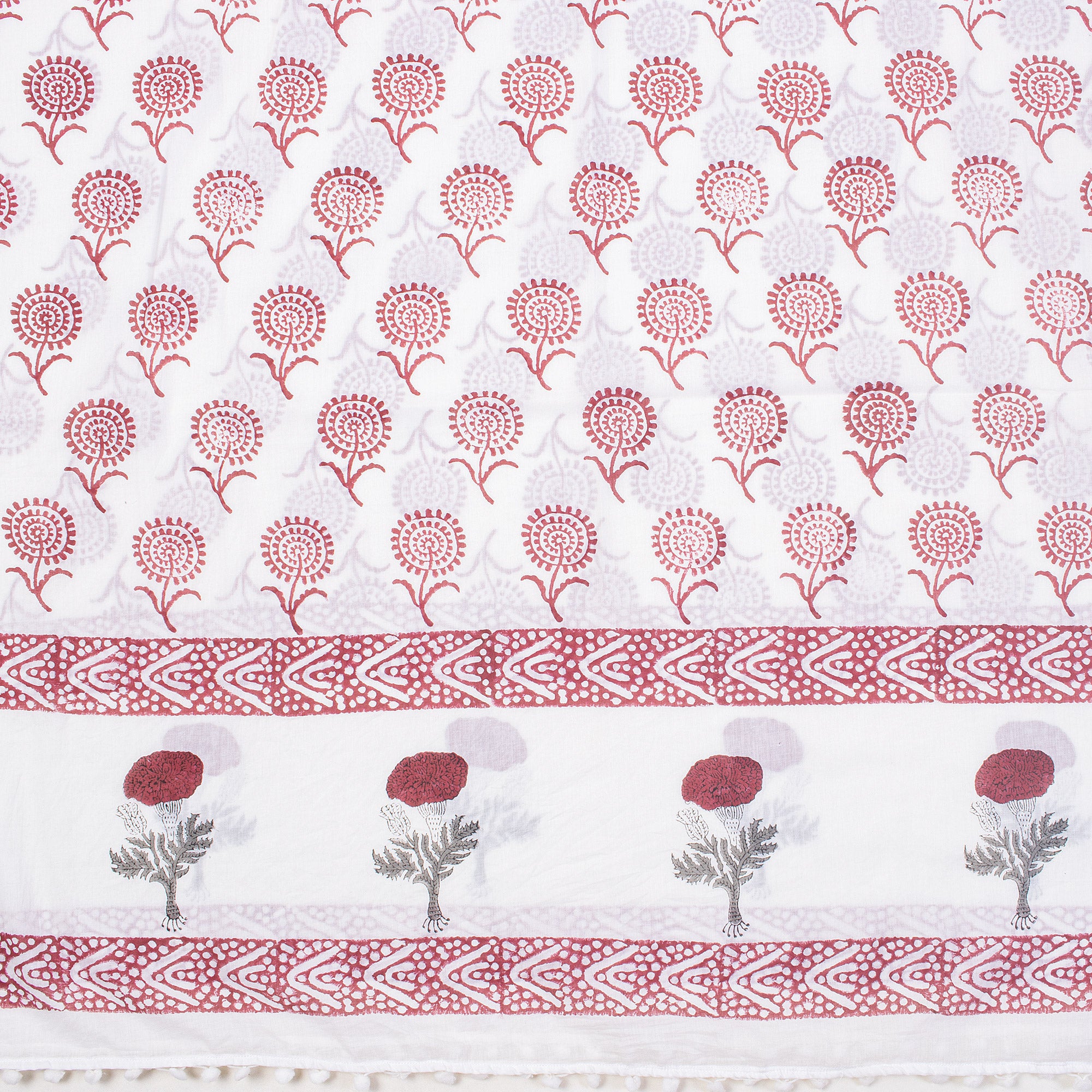 Red Floral Hand Block Print Beach Sarong Wrap For Women