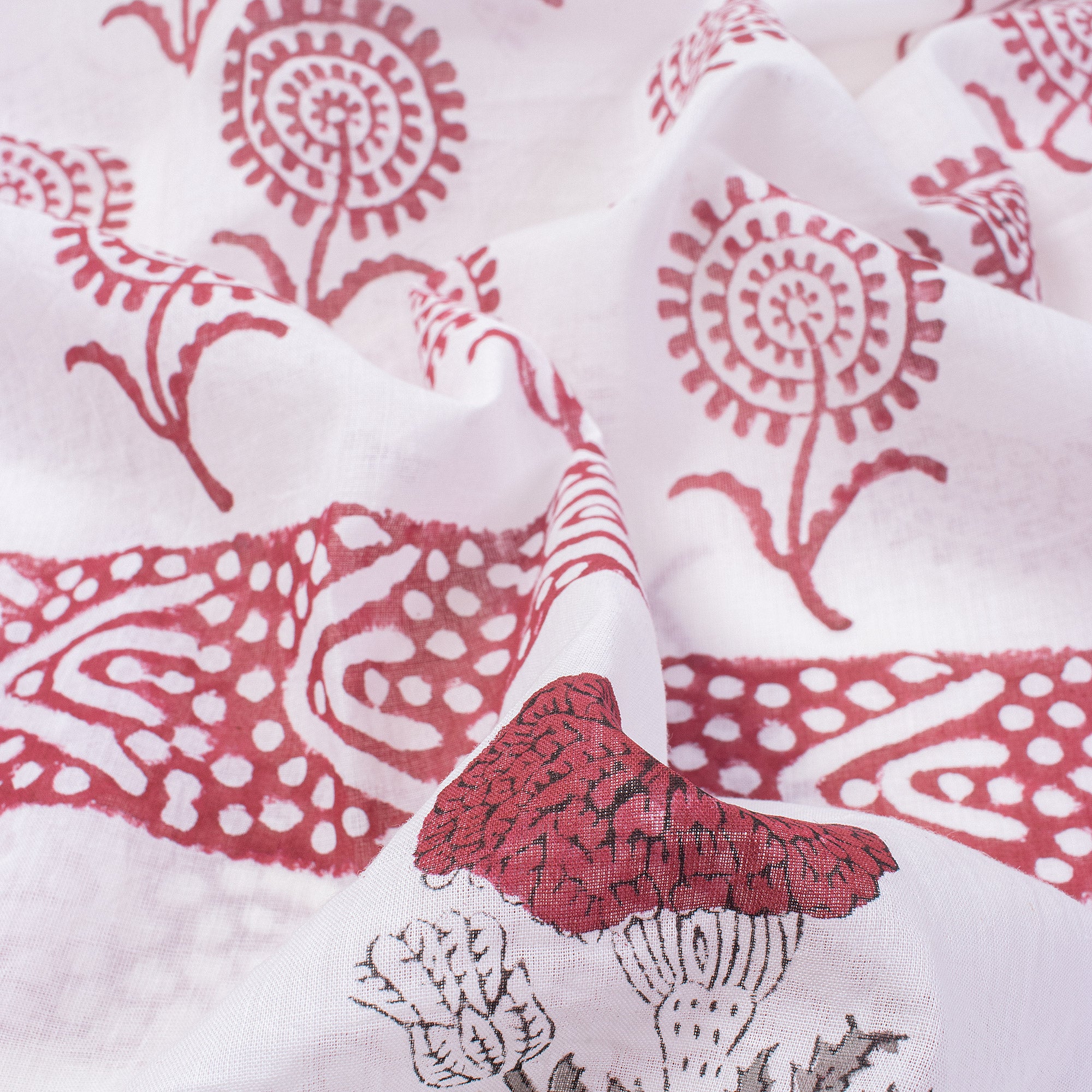 Red Floral Hand Block Print Beach Sarong Wrap For Women