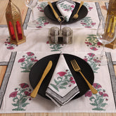 Red Floral Hand Block Printed Cotton Holiday Table Runner