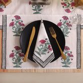 Red Floral Hand Block Printed Cotton Holiday Table Runner