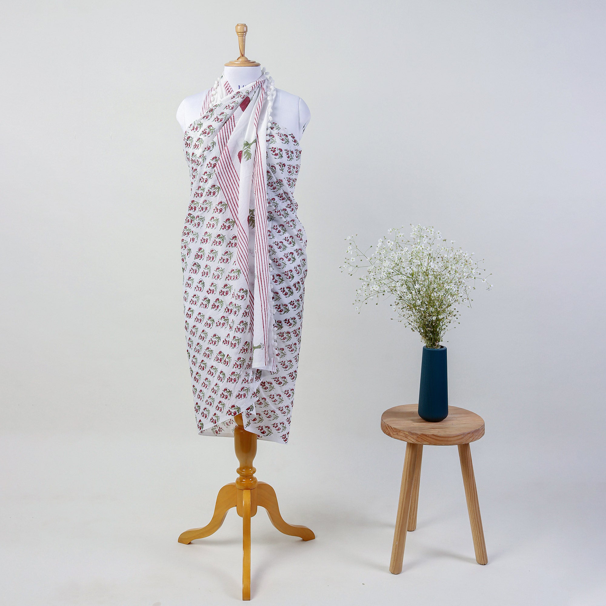 Red Floral Handmade Cotton Beach Sarong