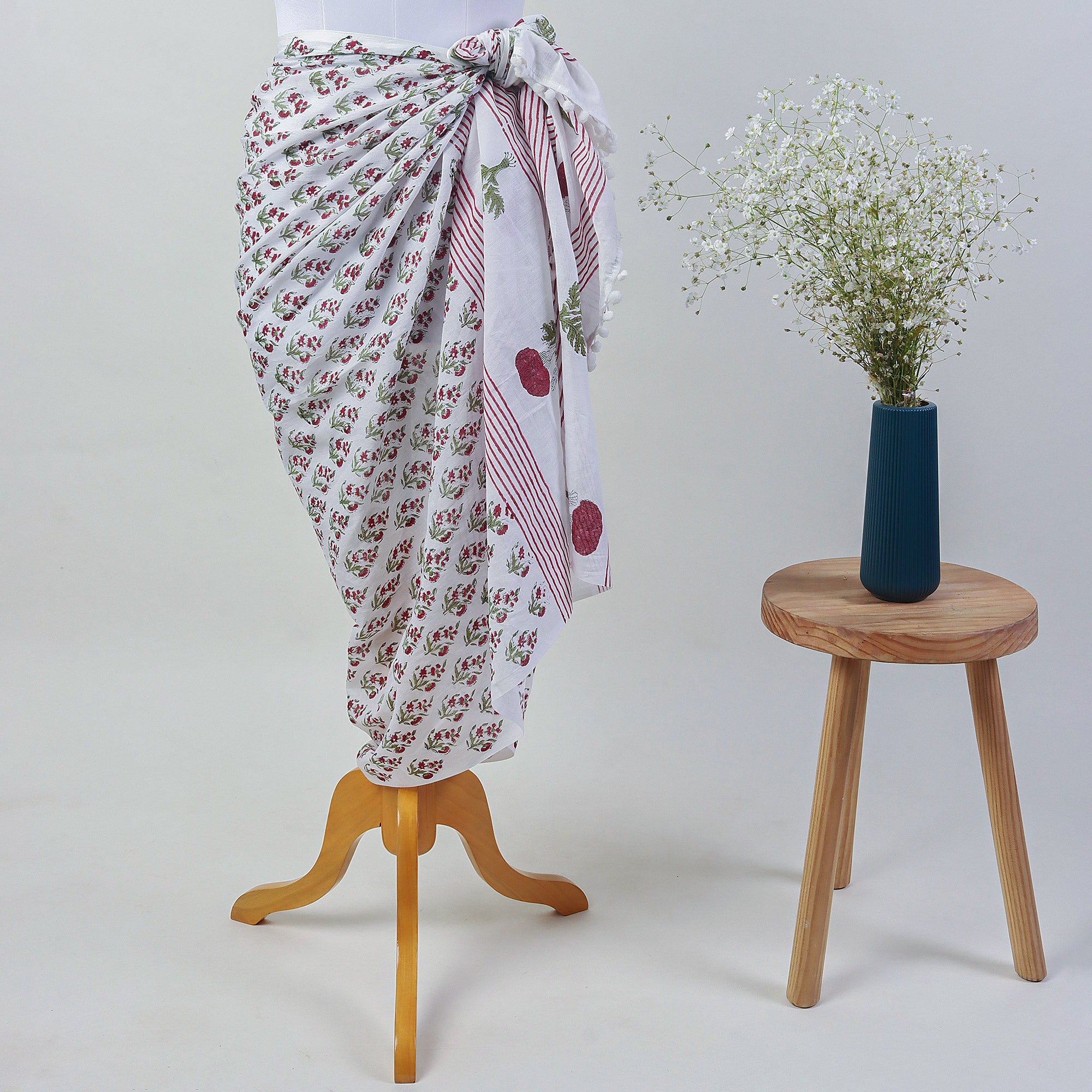 Red Floral Handmade Cotton Beach Sarong