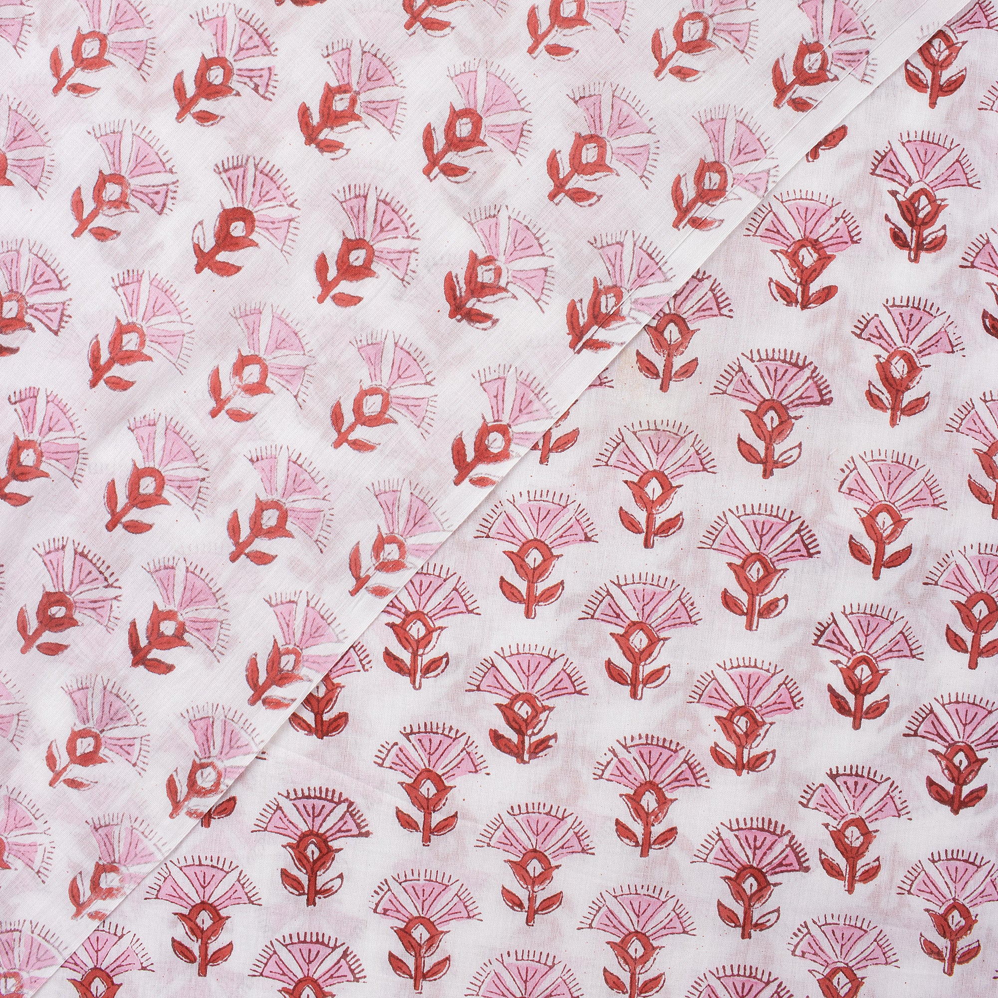 Red Floral Indian Block Print Fabric For Dress Material