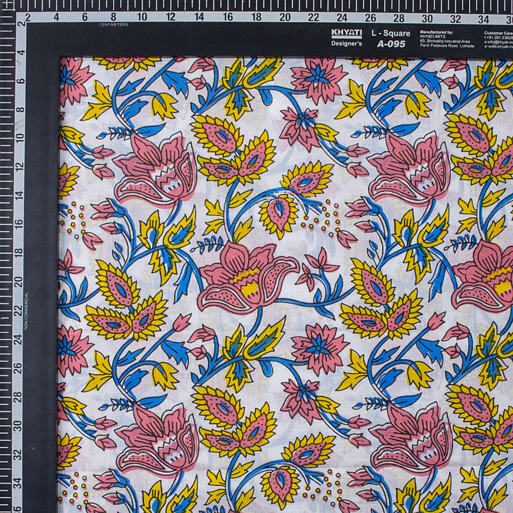 Red Floral Pure Cotton Hand Block Printed Fabric by Yard