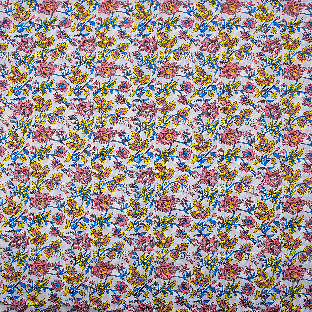 Red Floral Pure Cotton Hand Block Printed Fabric by Yard