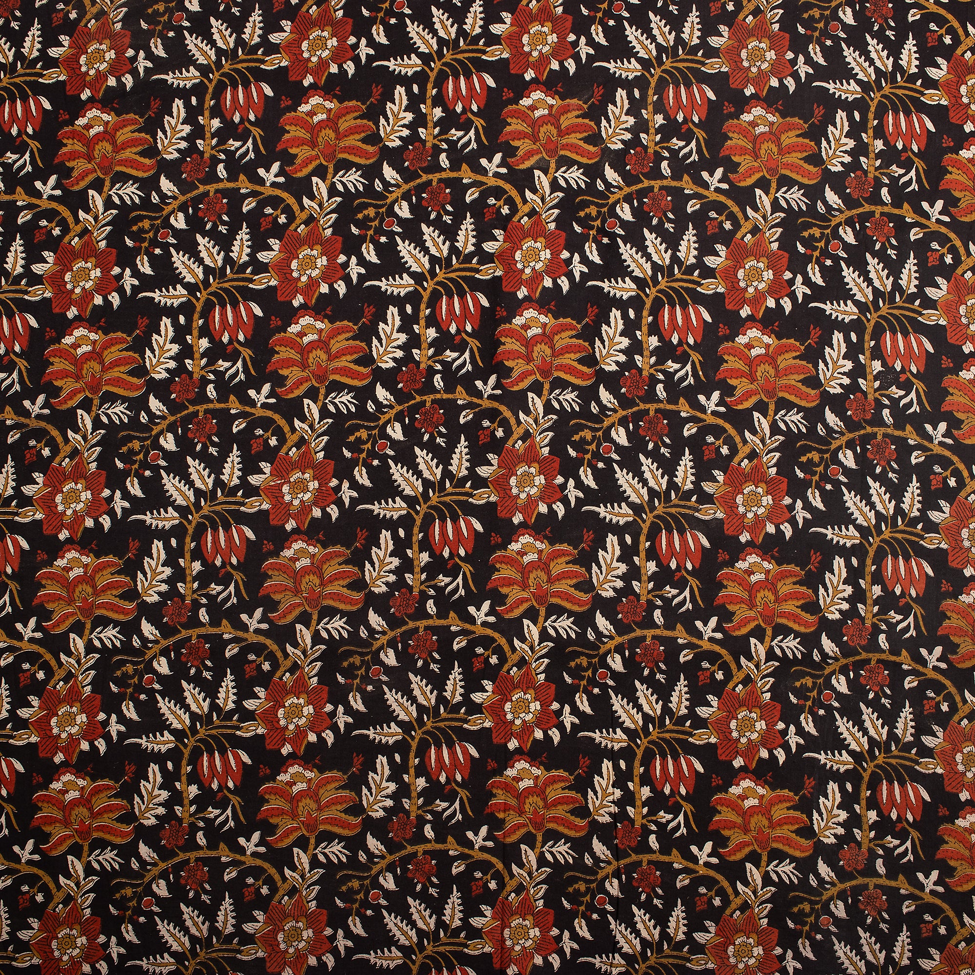 Red Floral Pure Cotton Hand Printed Bagru Fabric