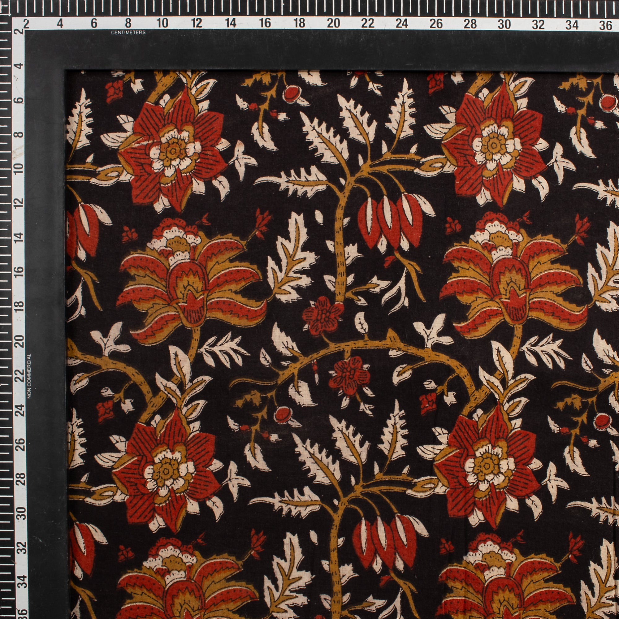 Red Floral Pure Cotton Hand Printed Bagru Fabric