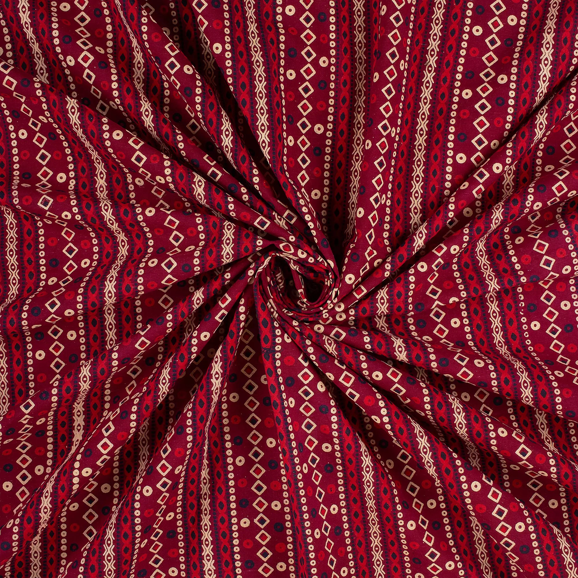 Red Ikaat Ajrakh Block Print Fabric
