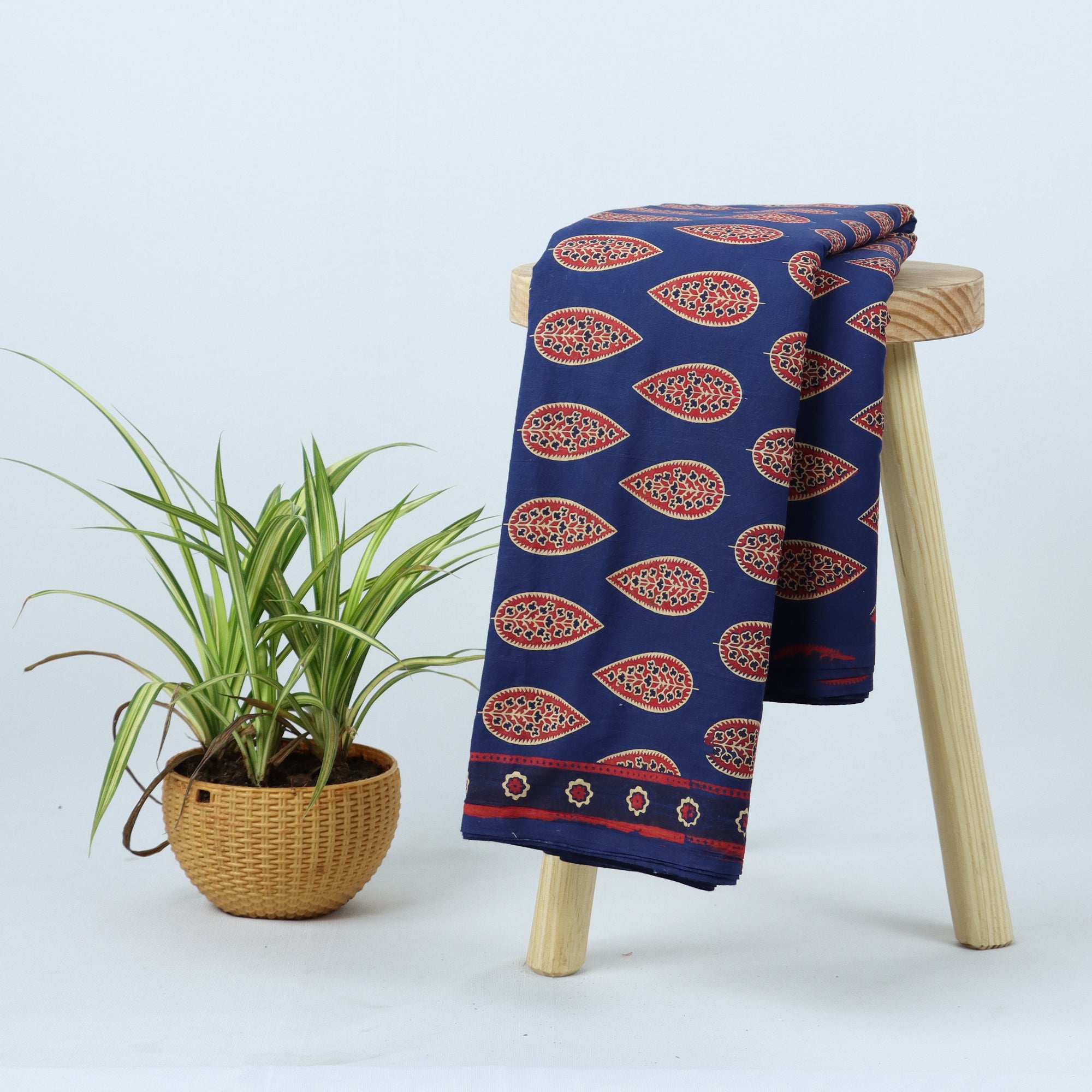 Red Leaf Indian Hand Block Print Dabu Fabric