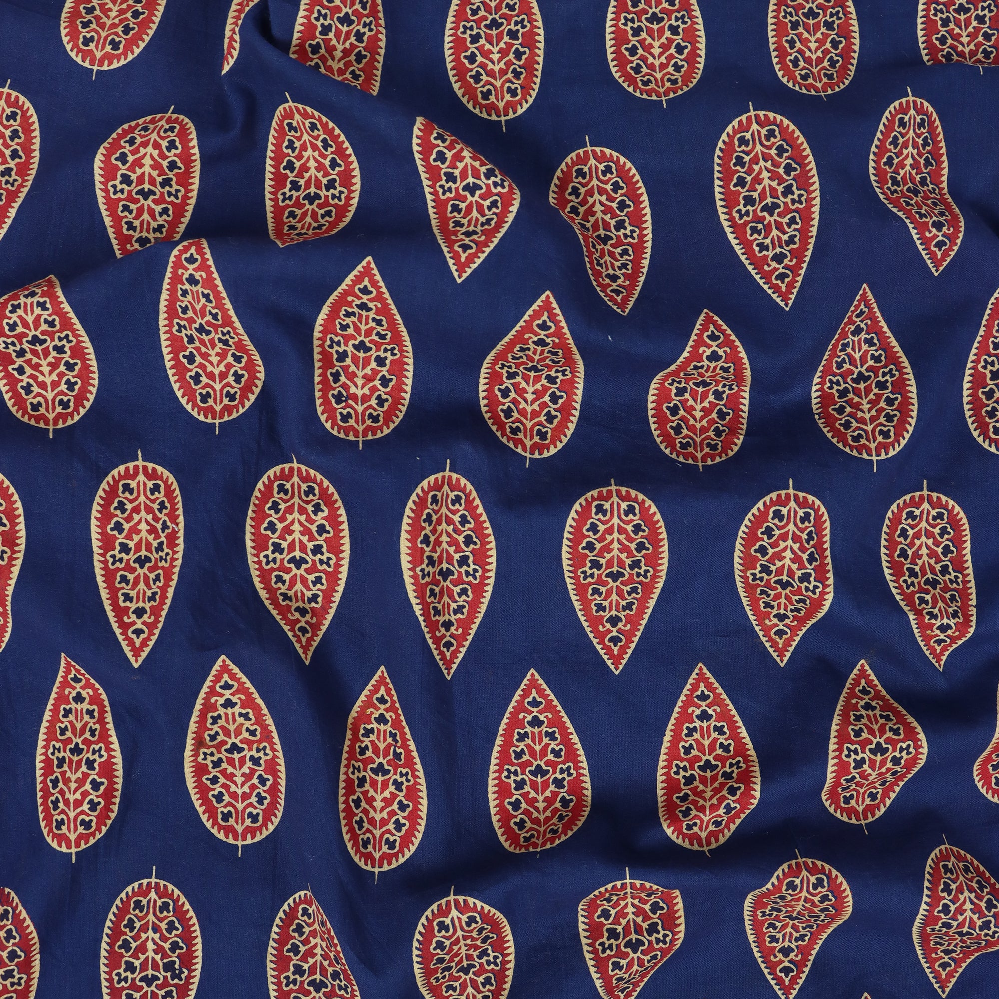 Red Leaf Indian Hand Block Print Dabu Fabric