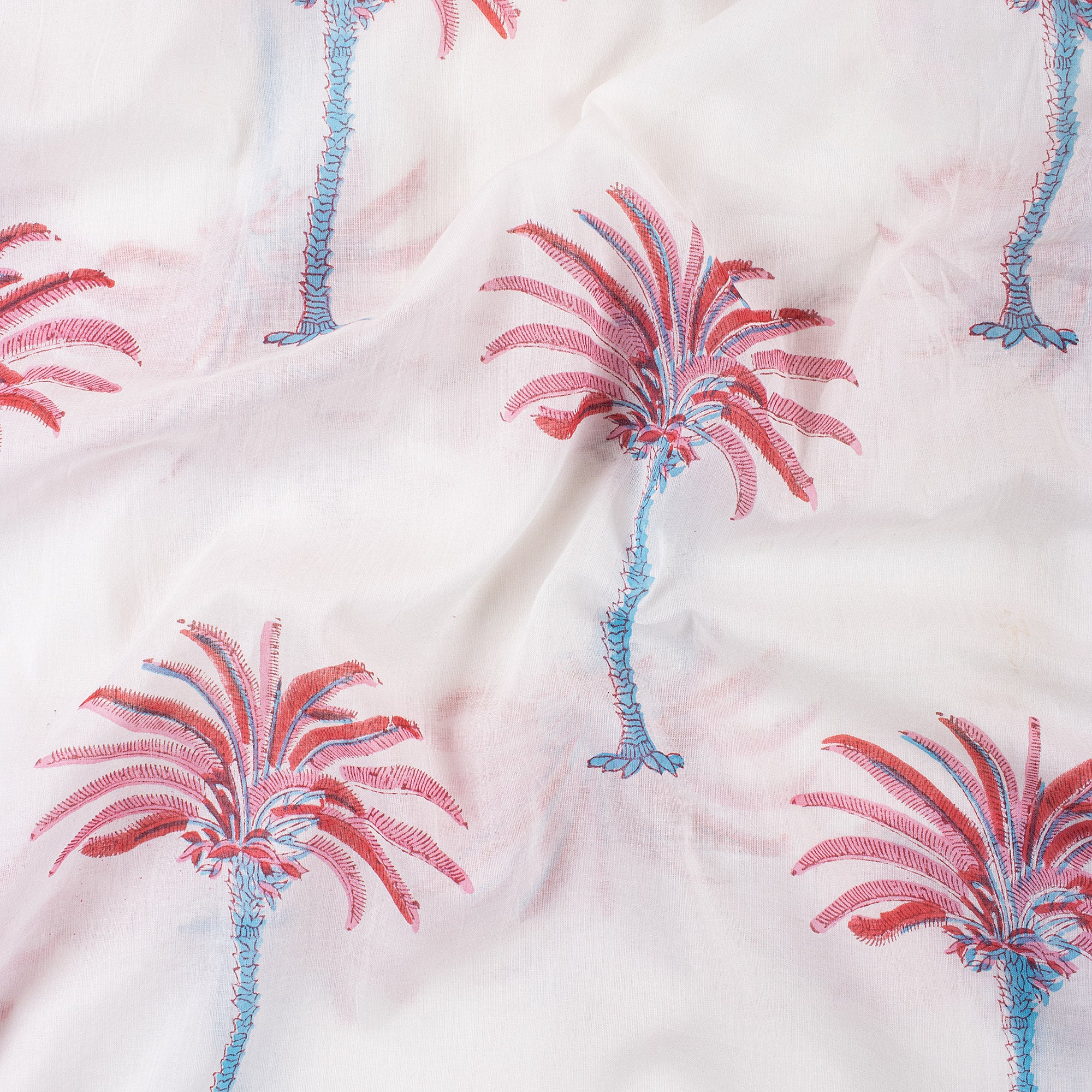 Red Palm Tree Hand Block Print Cotton Fabric Material