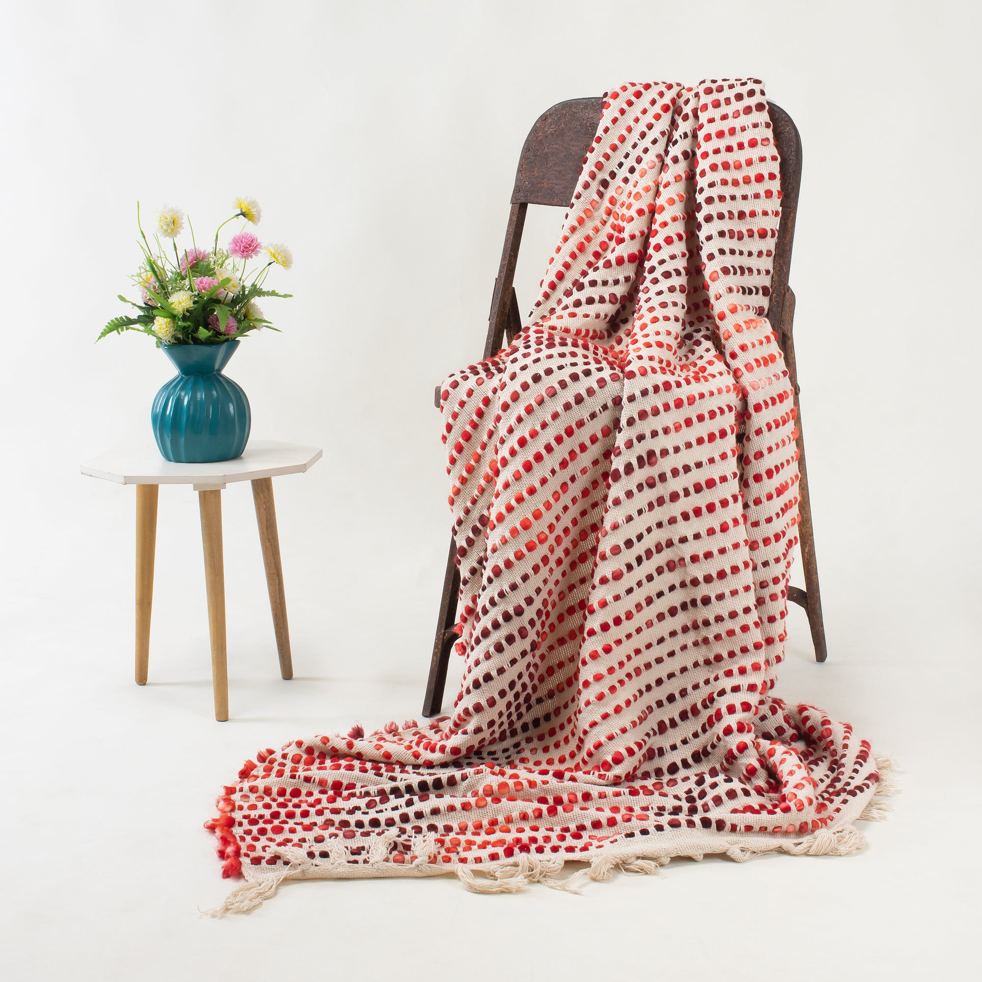 Red Stripe Organic Cotton Woven Throw for Couch