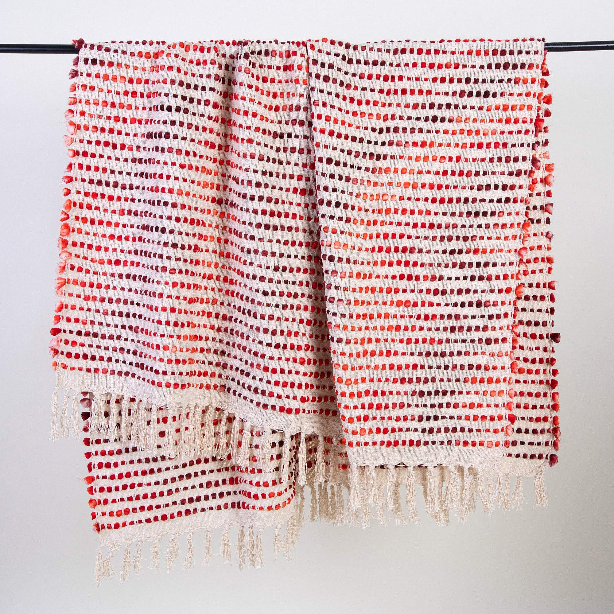 Red Stripe Organic Cotton Woven Throw for Couch