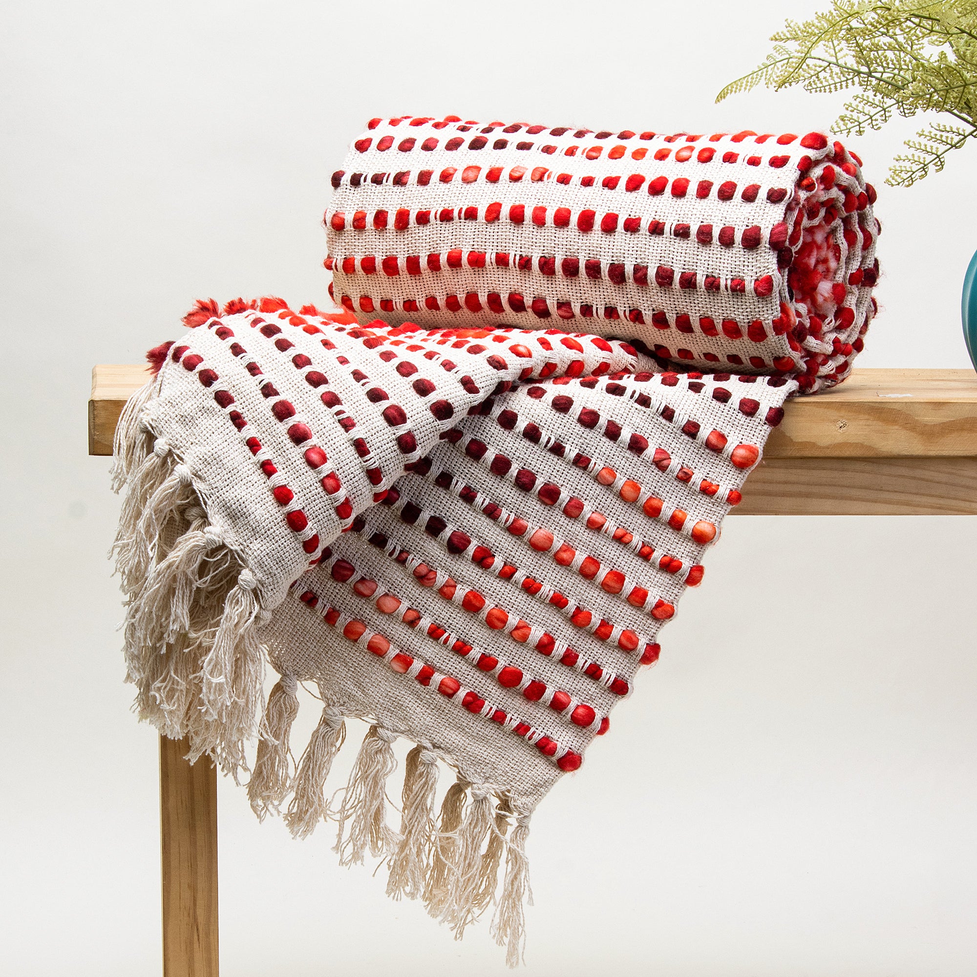 Red Stripe Organic Cotton Woven Throw for Couch