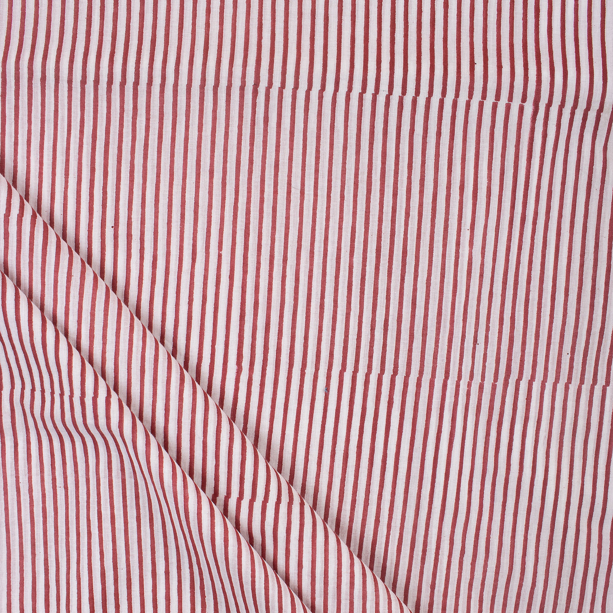 Red Striped Hand Block Printed Organic Cotton Fabric By The Yard