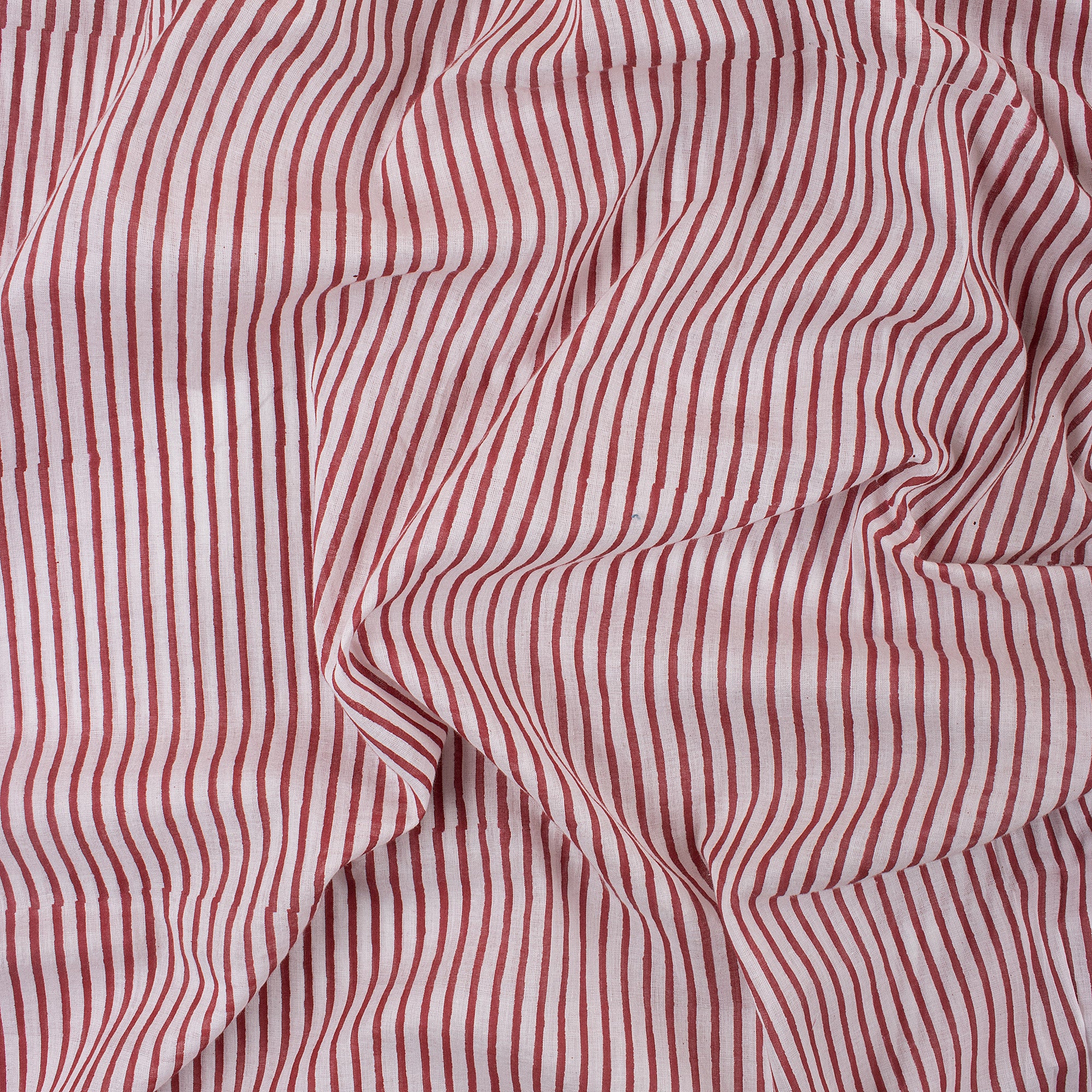 Red Striped Hand Block Printed Organic Cotton Fabric By The Yard