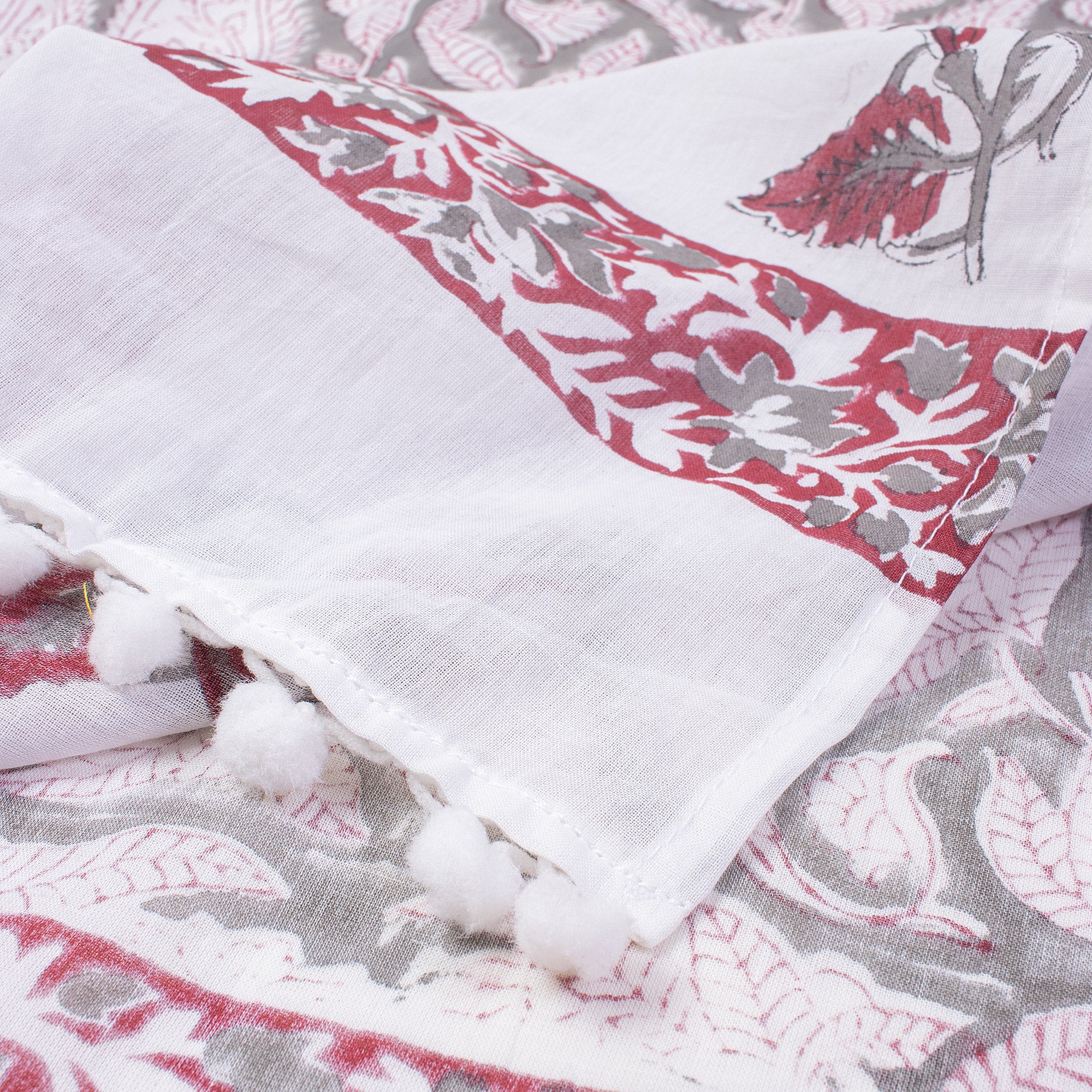 Red paisley Hand Block Print Cotton Summer Sarong For Ladies