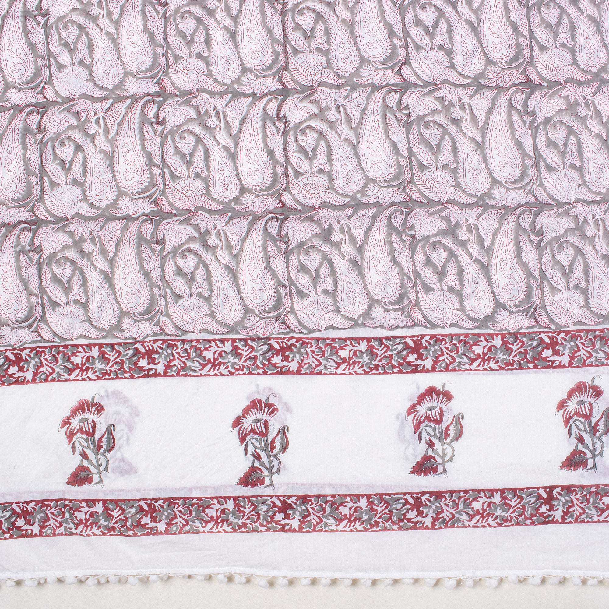 Red paisley Hand Block Print Cotton Summer Sarong For Ladies