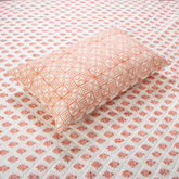 Reversable Orange Floral Hand Block Printed Machine Cotton Quilt with Pillow Cover