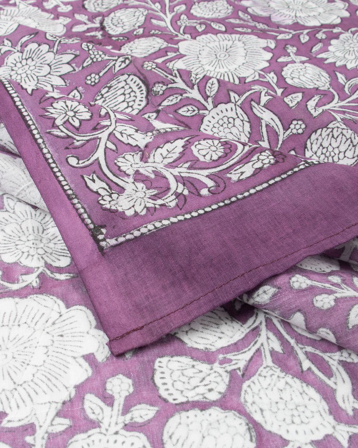 Purple Cotton Hand Block Floral Printed Beachwear For Ladies