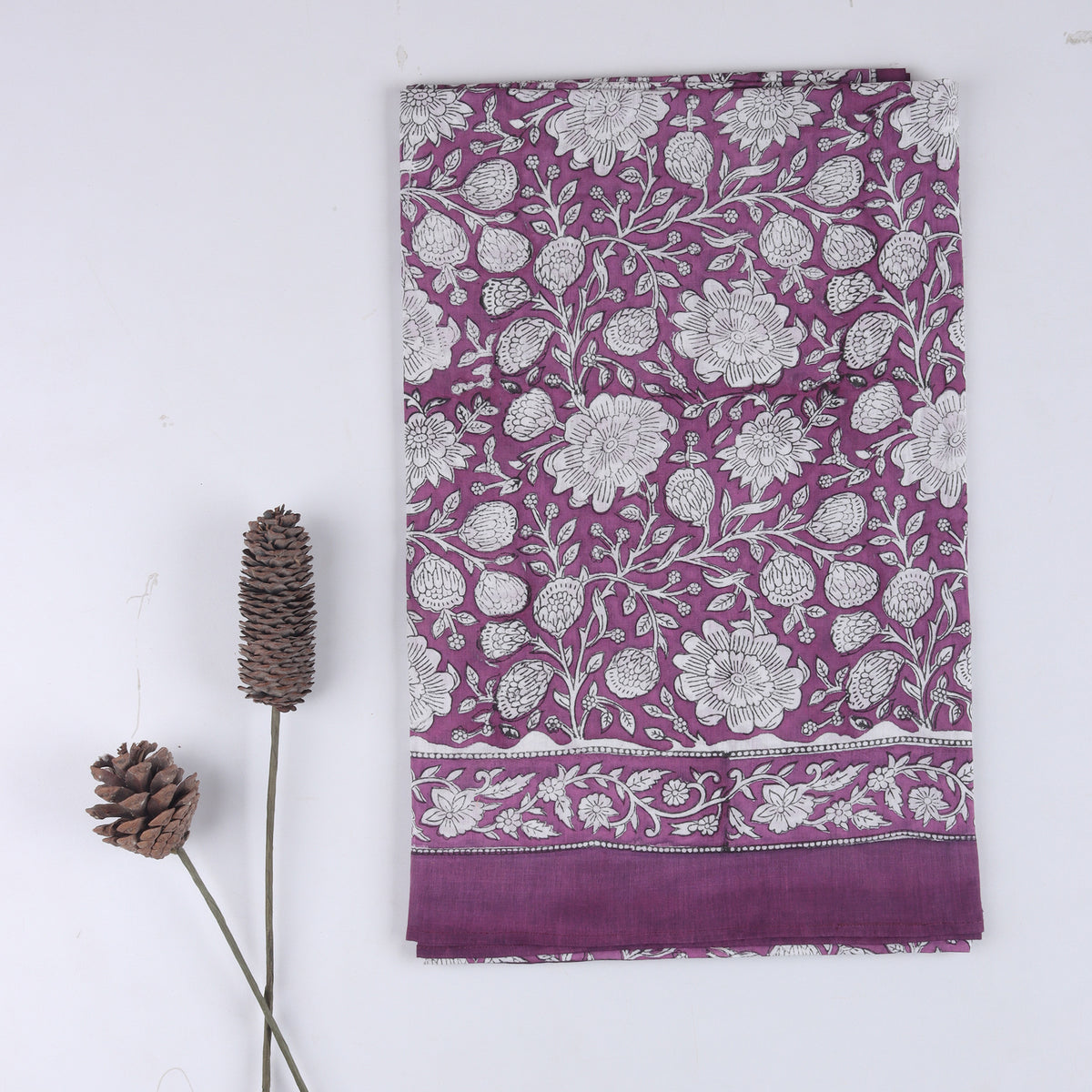 Purple Cotton Hand Block Floral Printed Beachwear For Ladies