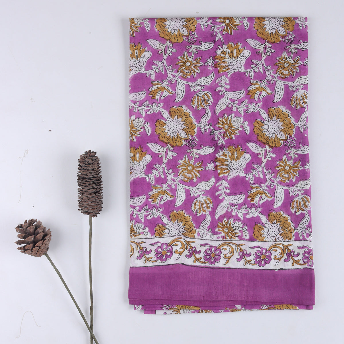 Women’s Purple Floral Printed Cotton Sarong with Border