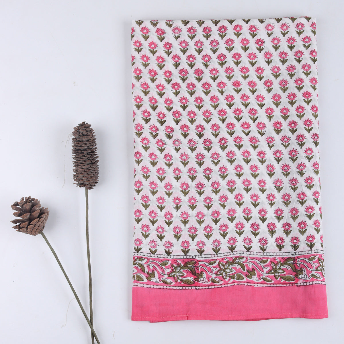 Cotton Hand Block Pink Booti Printed Breathable Beach Sarong for Women