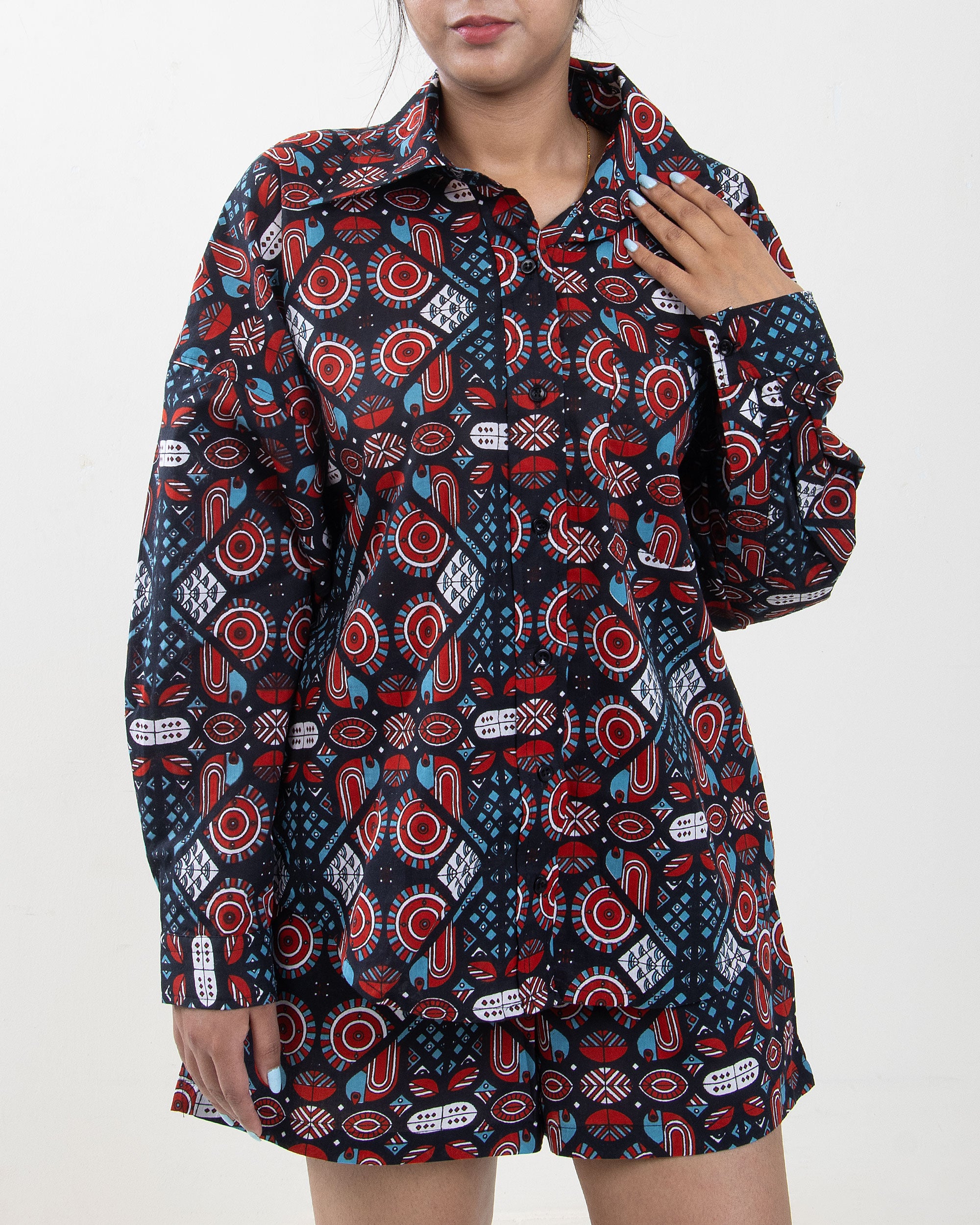 Short wiht Shirt & Pajama Cotton Printed Co-Ord Set for Women