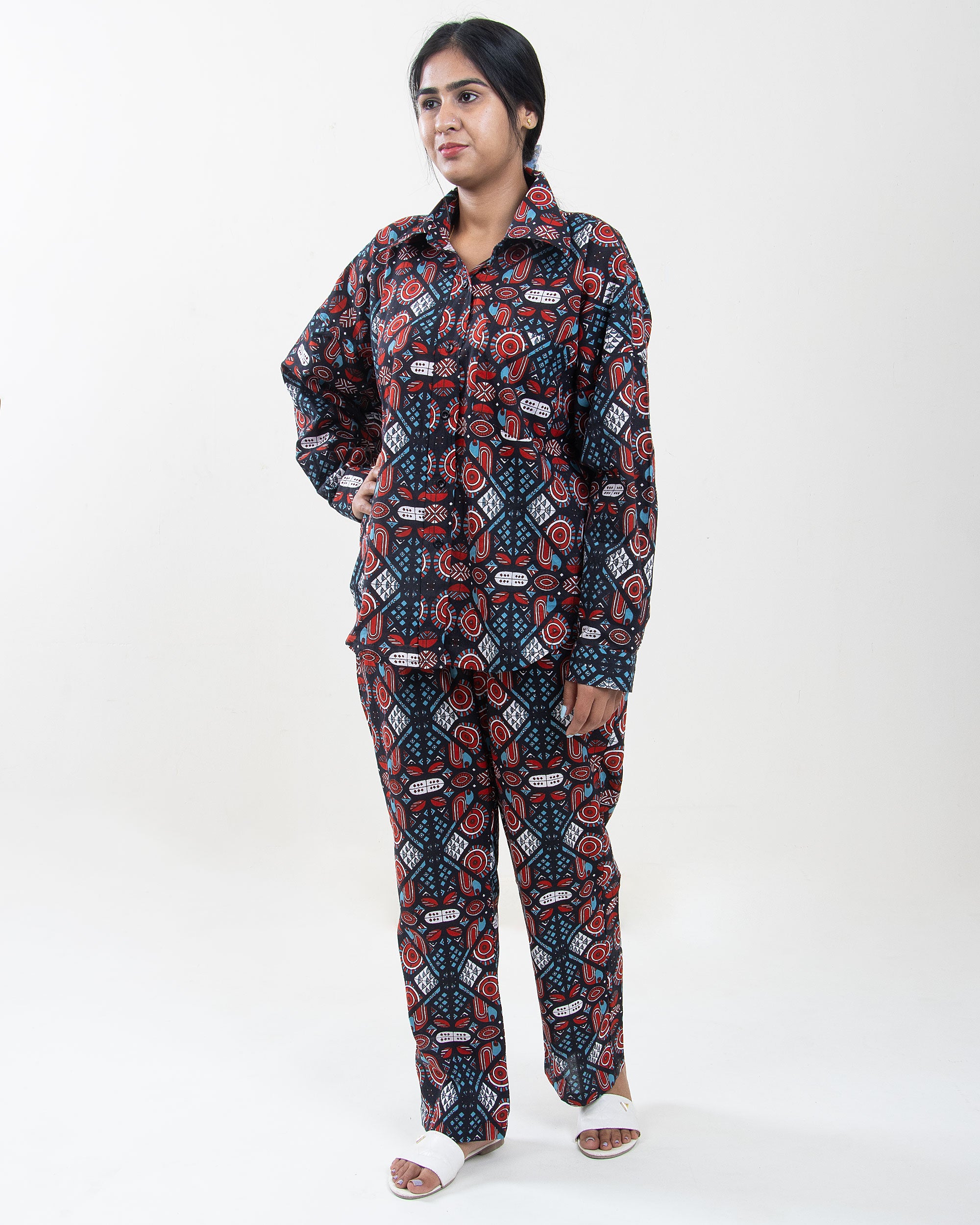 Short wiht Shirt & Pajama Cotton Printed Co-Ord Set for Women