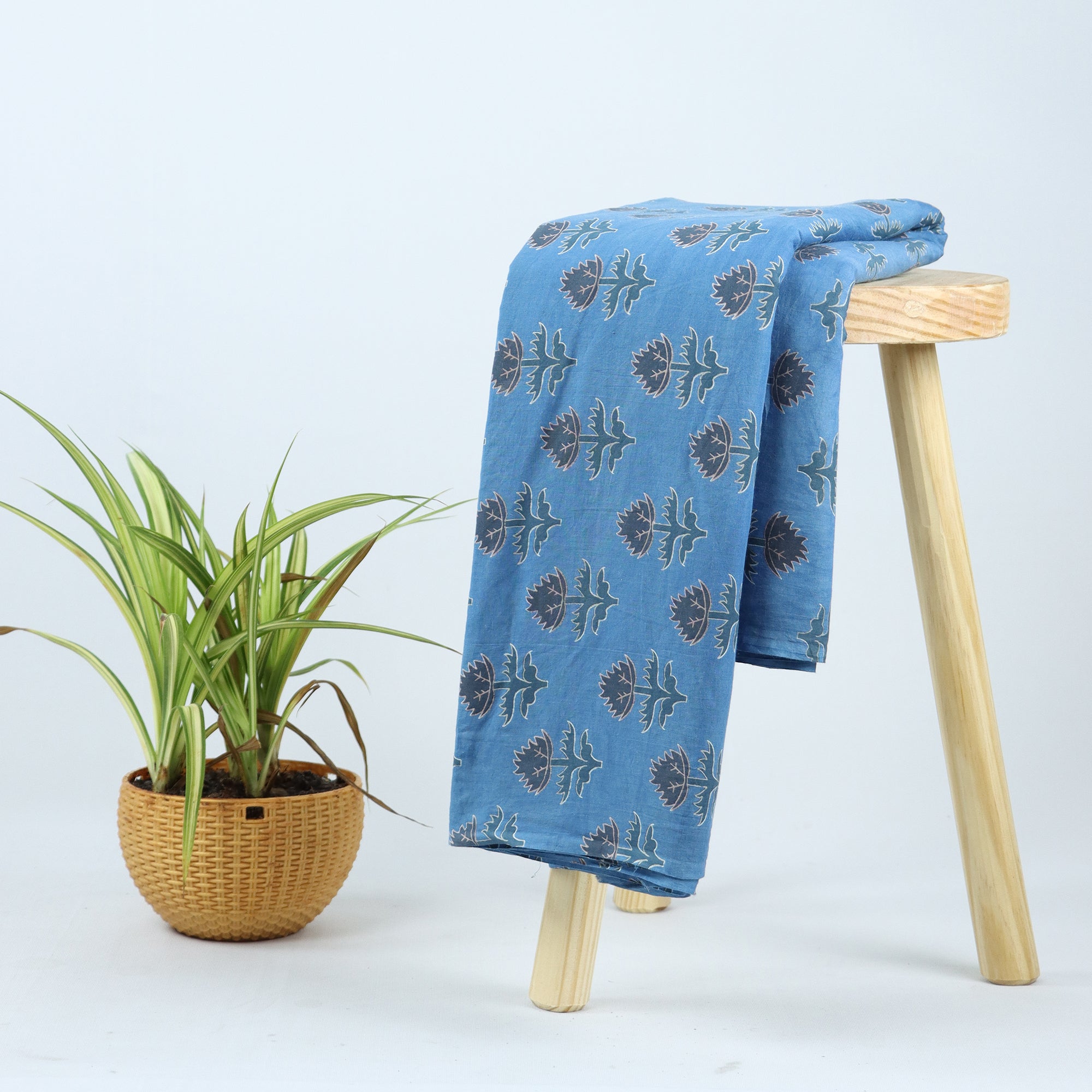 Sky Blue Cotton Hand Block Print Dabu Fabric