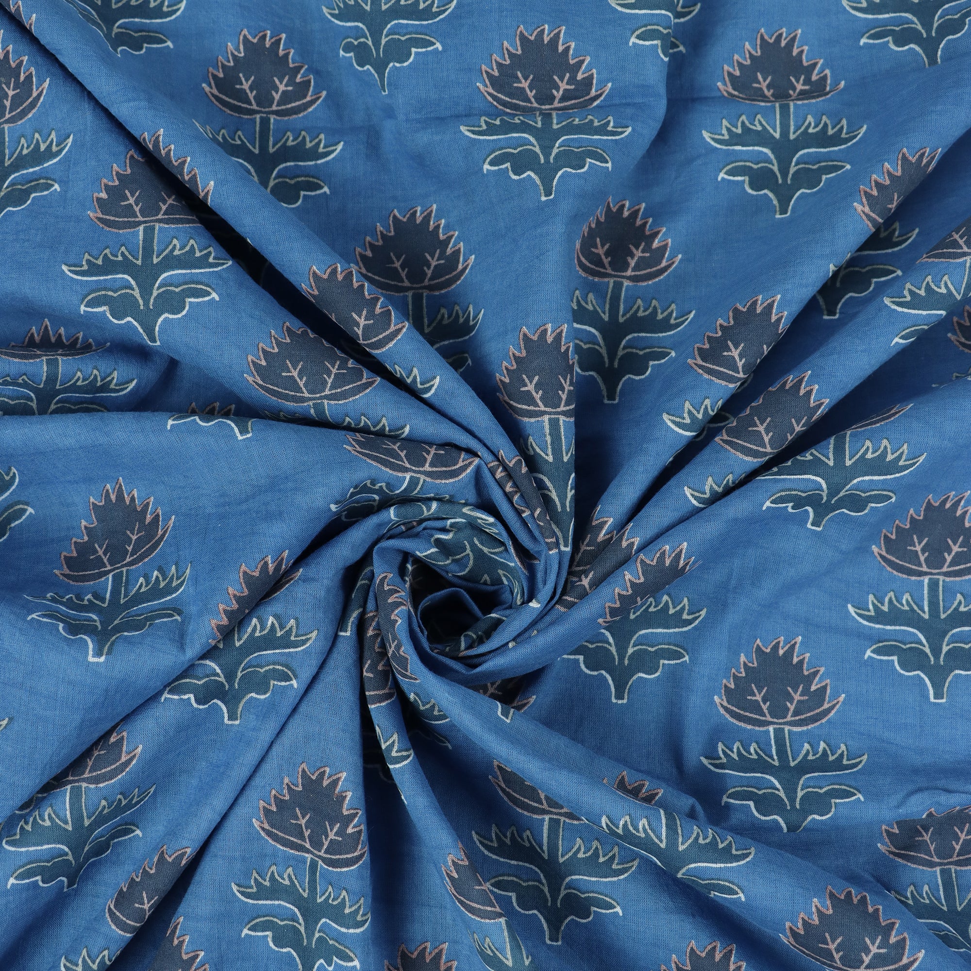 Sky Blue Cotton Hand Block Print Dabu Fabric