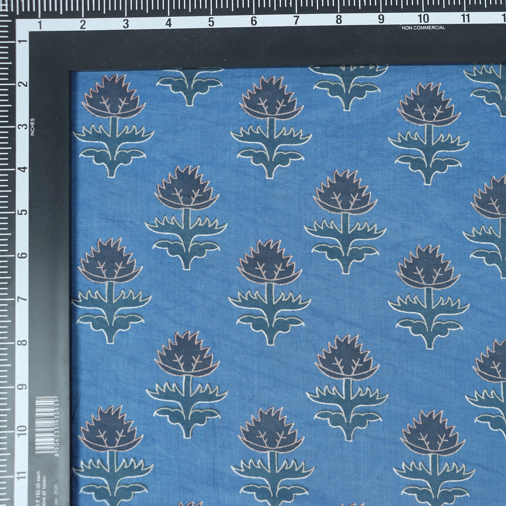 Sky Blue Cotton Hand Block Print Dabu Fabric