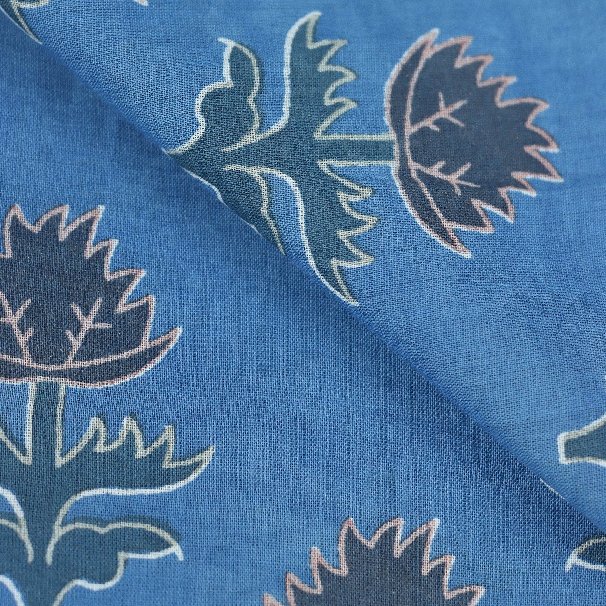 Sky Blue Cotton Hand Block Print Dabu Fabric