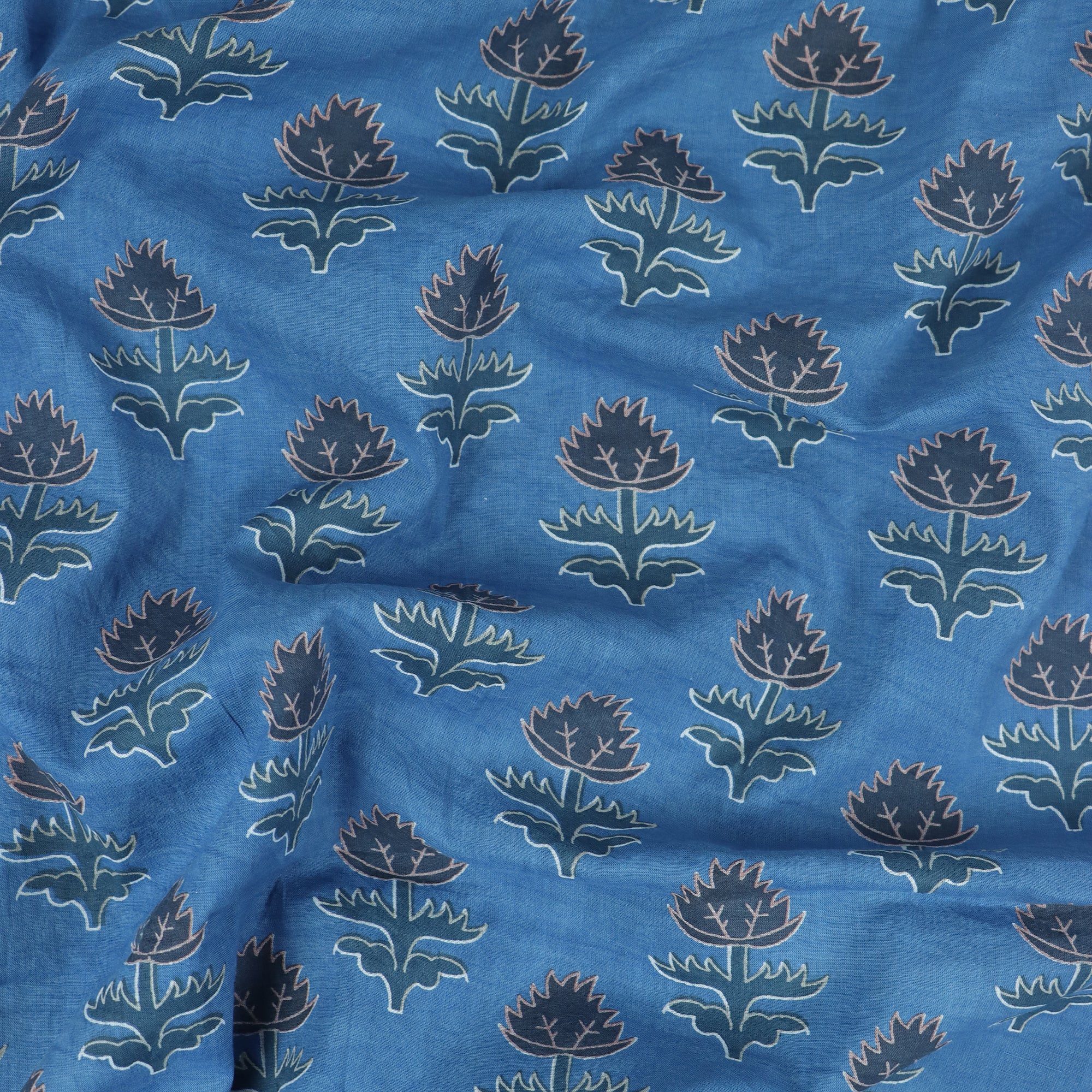 Sky Blue Cotton Hand Block Print Dabu Fabric