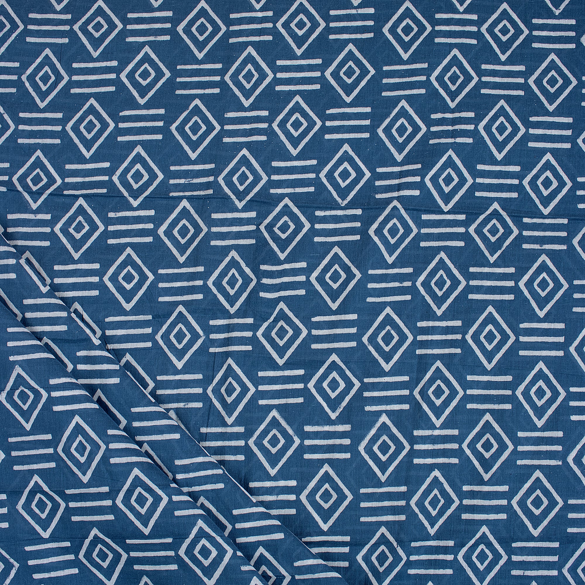 Soft Beautiful Natural Dyed Geometrical Print Blue Indigo Cotton Fabric