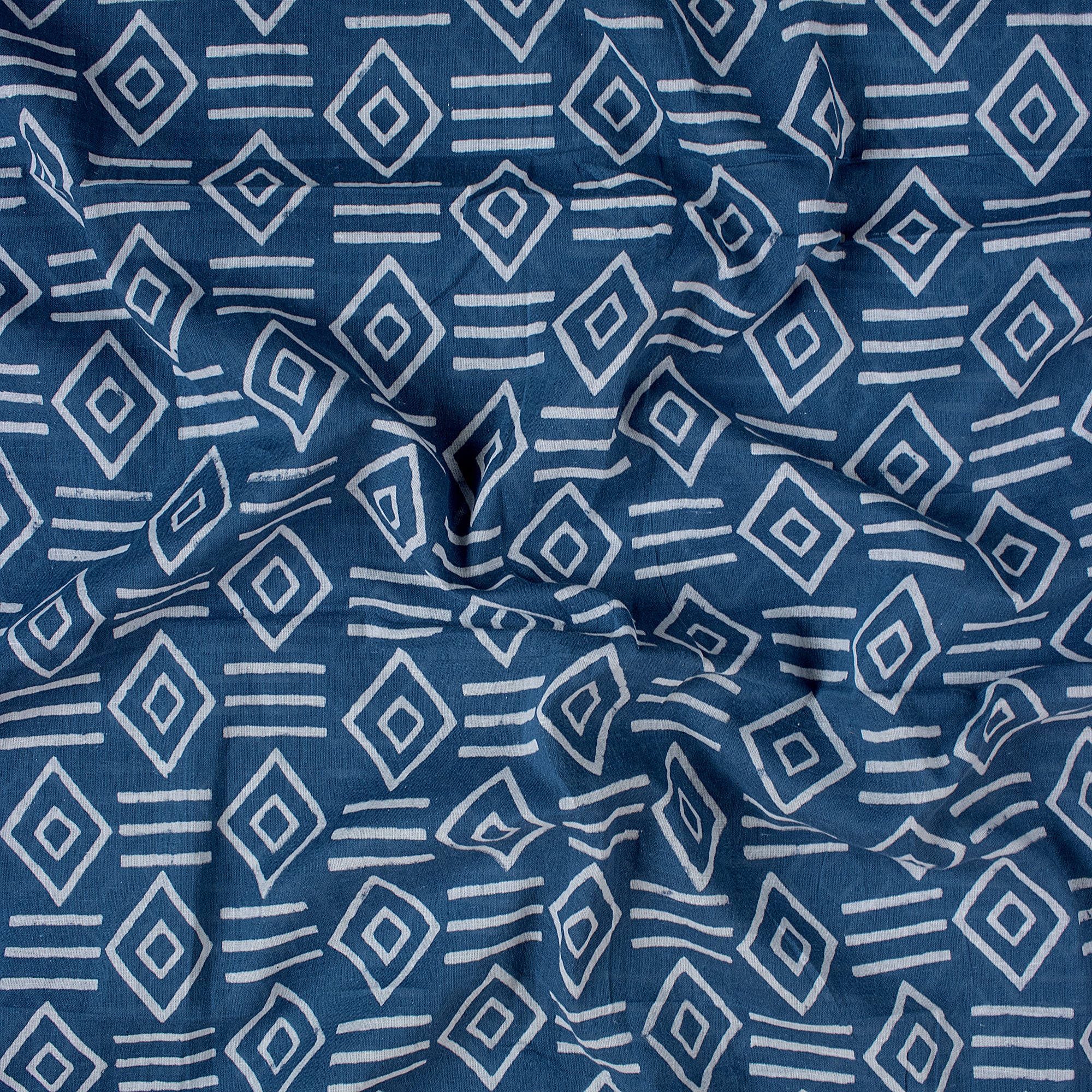 Soft Beautiful Natural Dyed Geometrical Print Blue Indigo Cotton Fabric