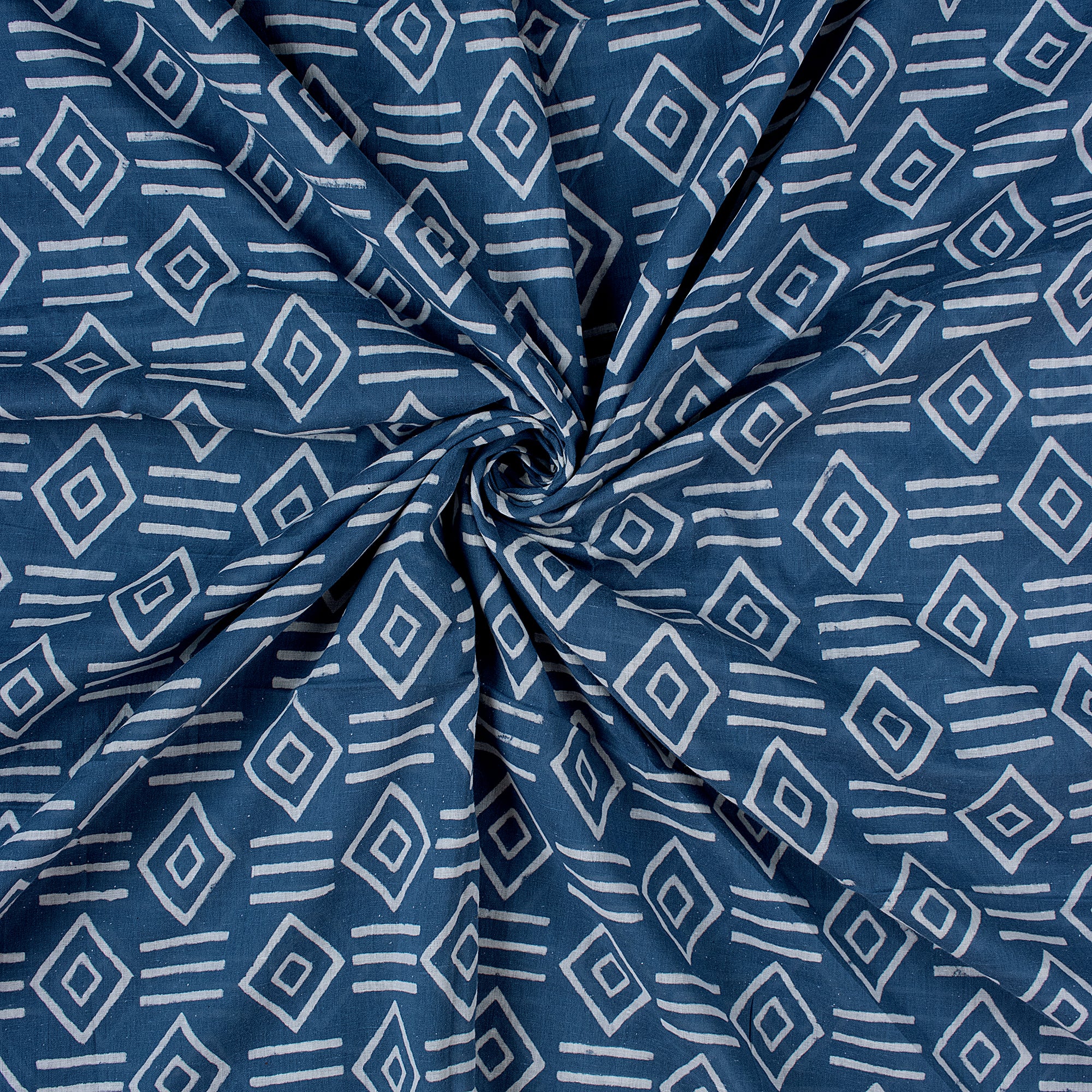 Soft Beautiful Natural Dyed Geometrical Print Blue Indigo Cotton Fabric