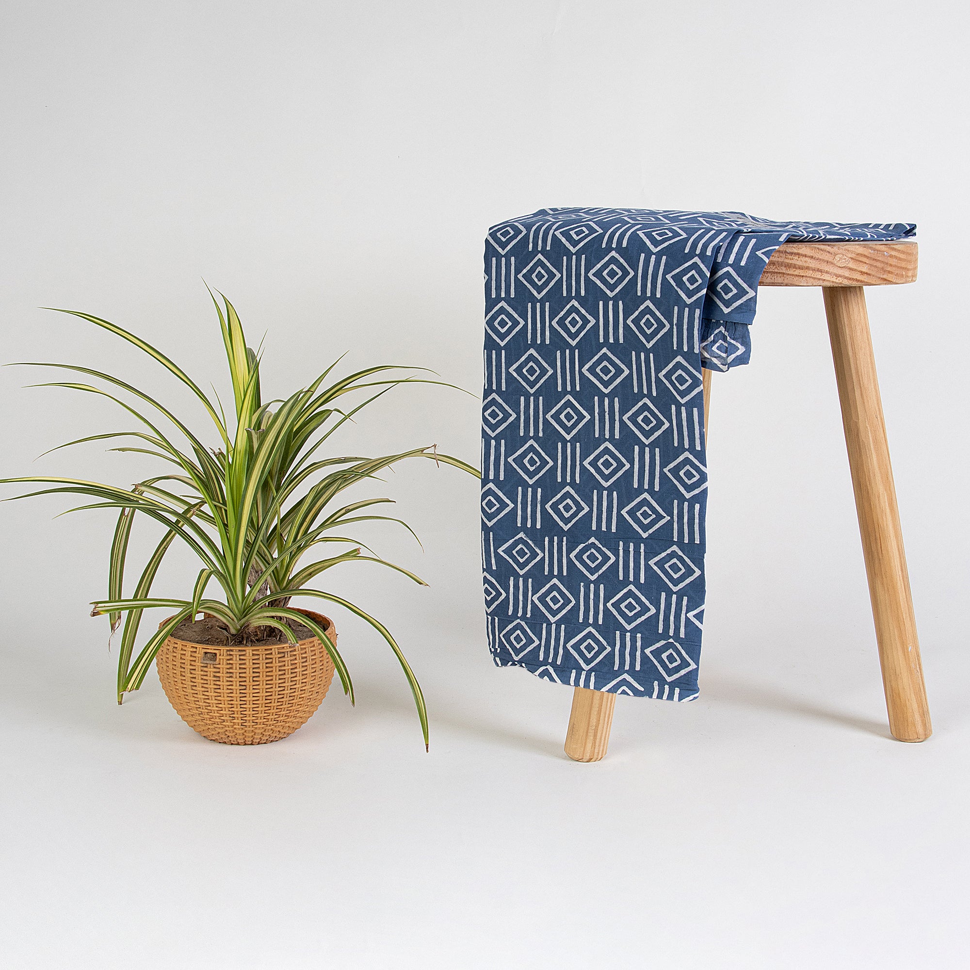 Soft Beautiful Natural Dyed Geometrical Print Blue Indigo Cotton Fabric