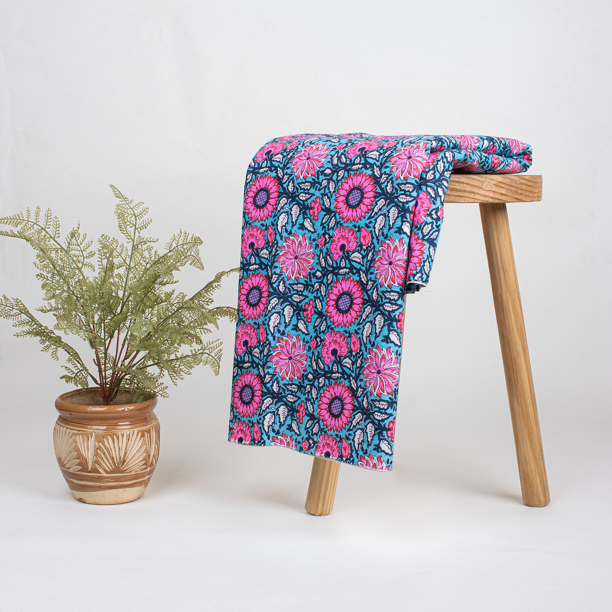 Soft Block Floral Print Pure Cotton Kantha Fabric