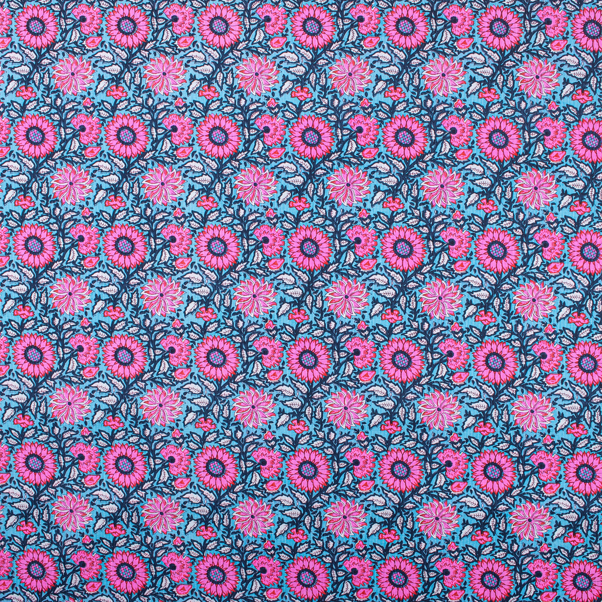 Soft Block Floral Print Pure Cotton Kantha Fabric