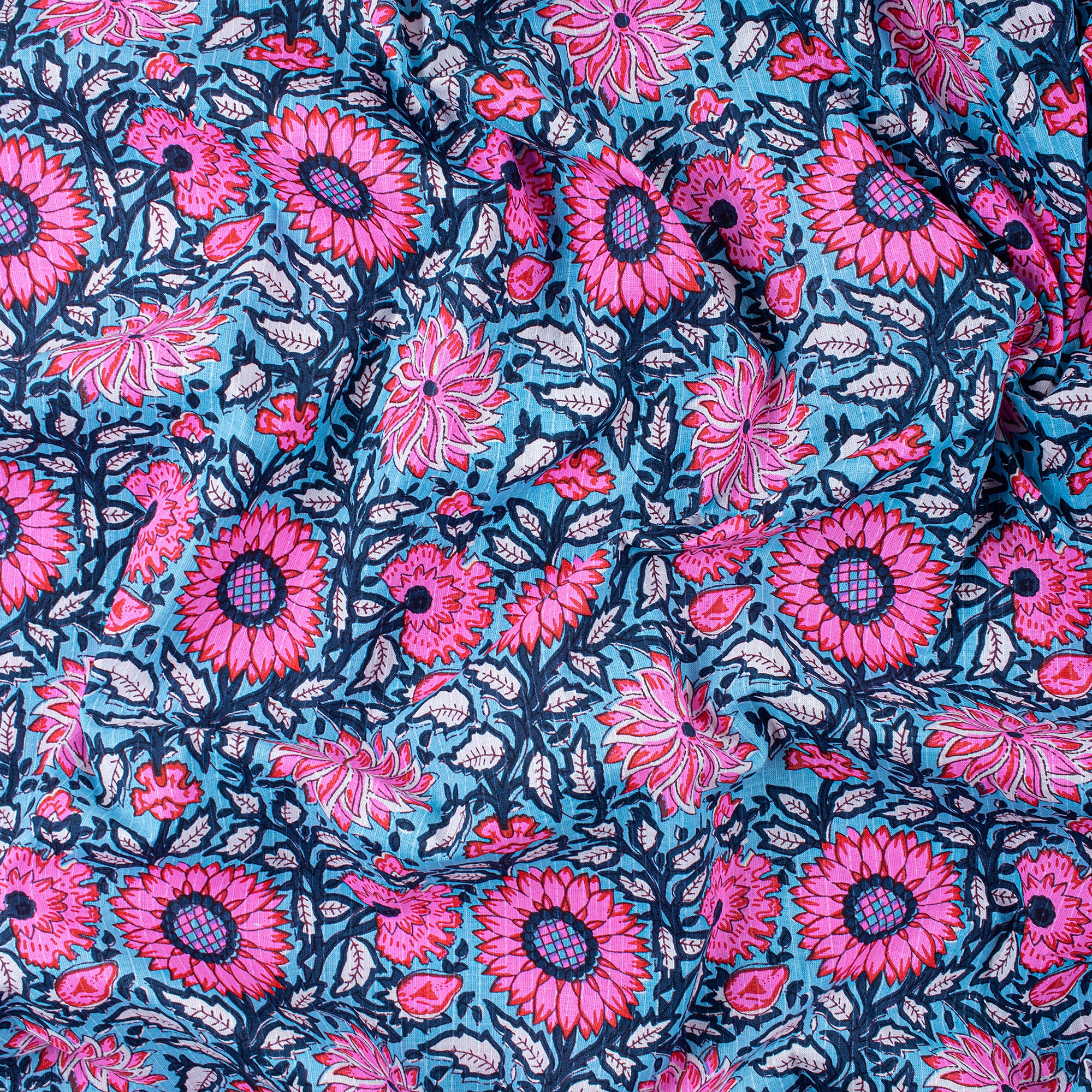 Soft Block Floral Print Pure Cotton Kantha Fabric