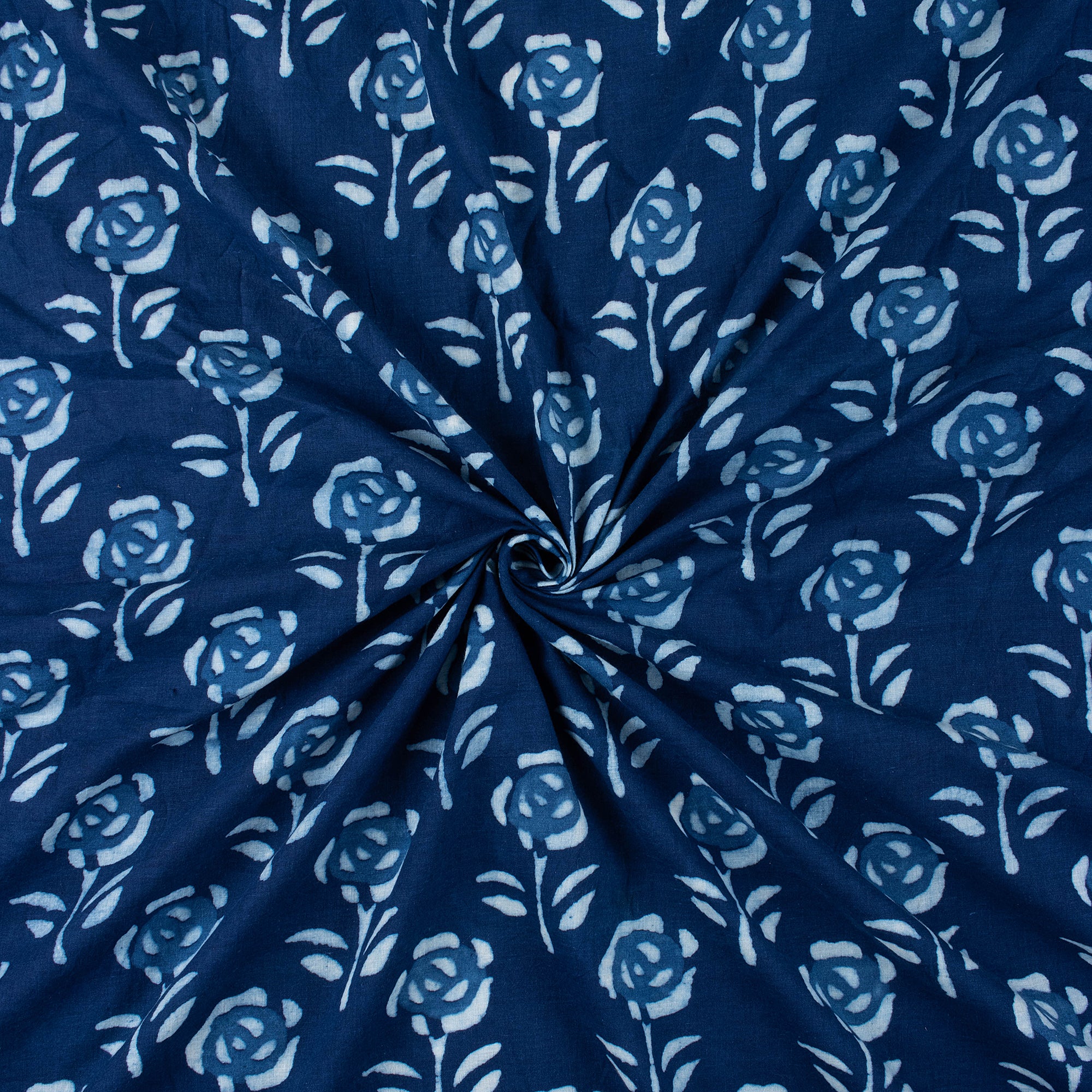 Soft Quality Indigo Floral Printed Cotton Fabric By Yard
