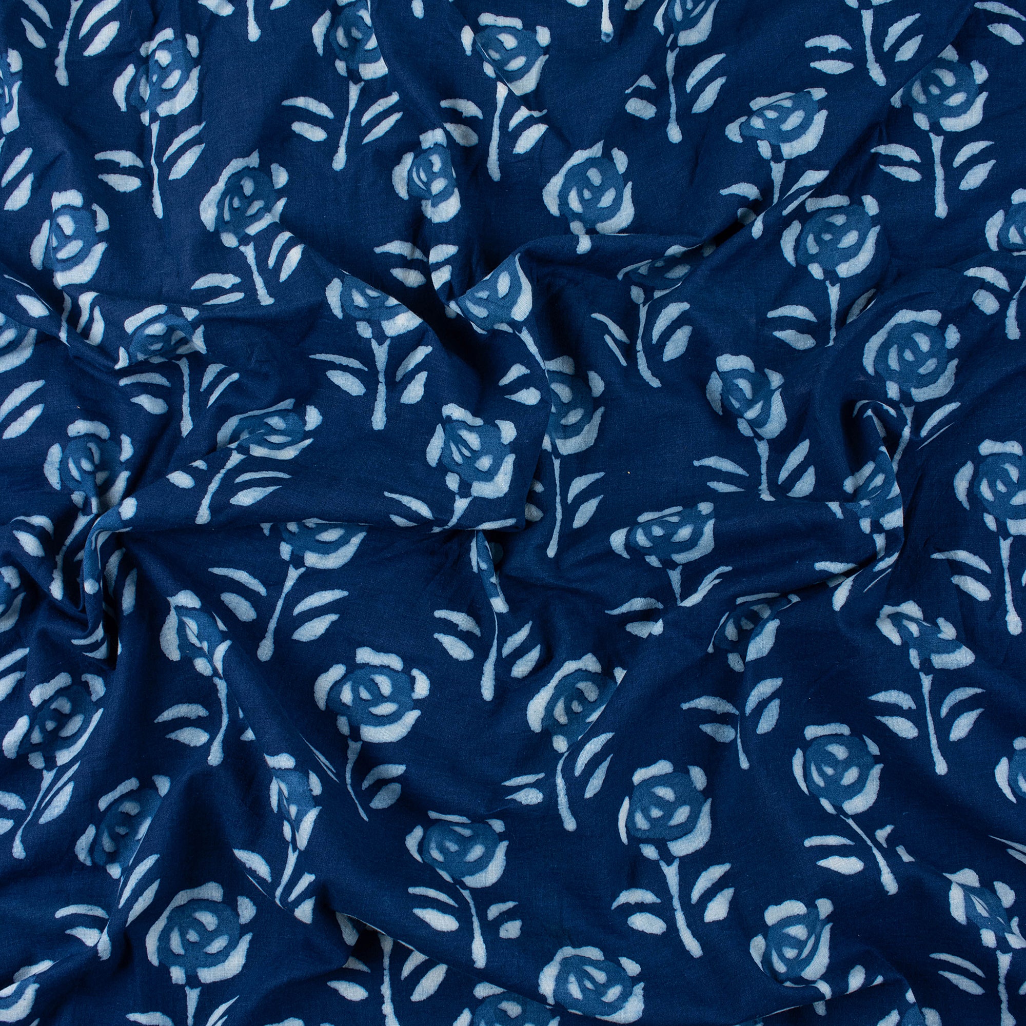 Soft Quality Indigo Floral Printed Cotton Fabric By Yard