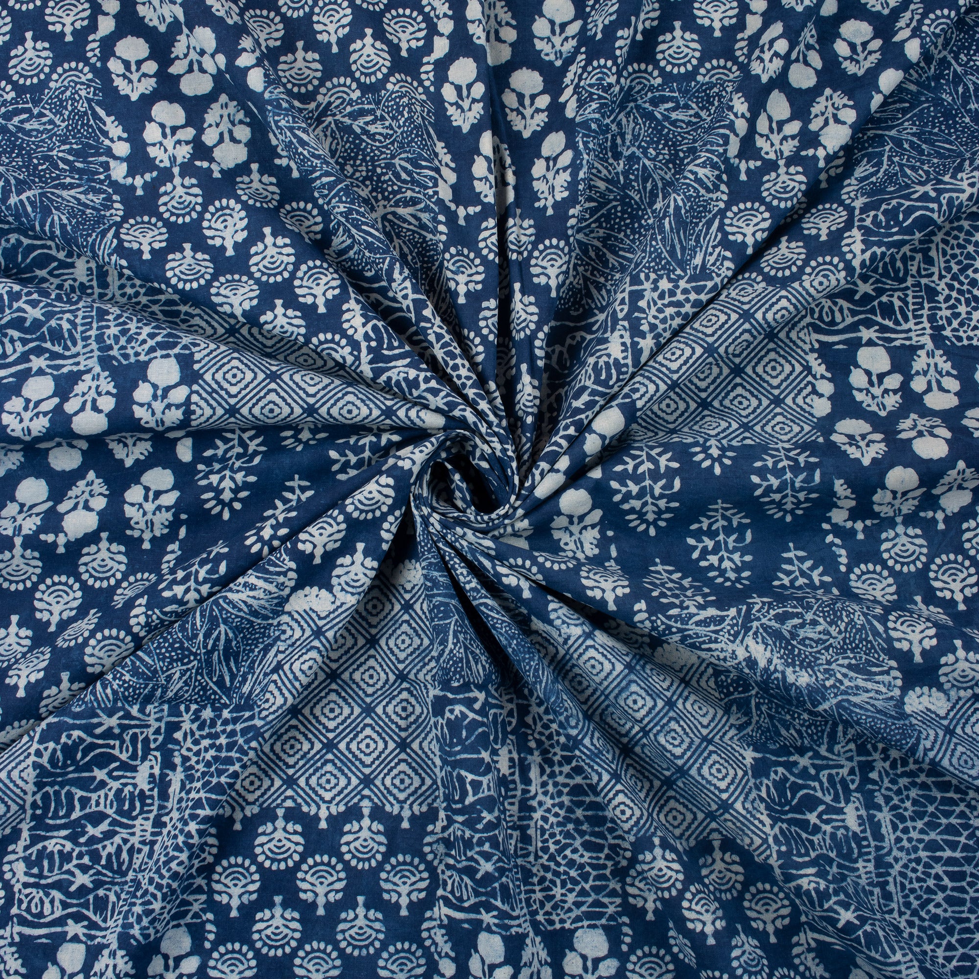 Soft & Sustainable Indigo Floral Organic Cotton Fabric