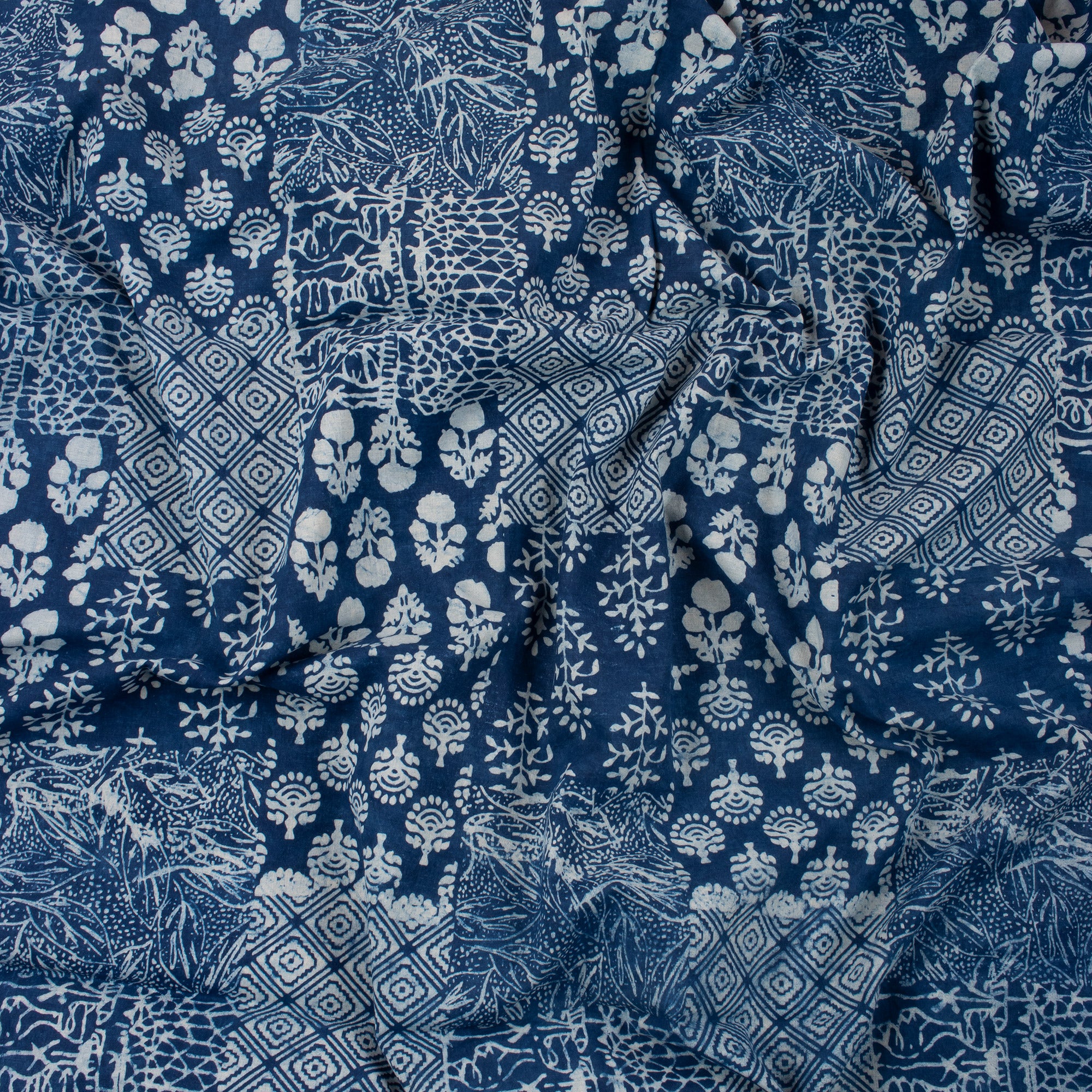 Soft & Sustainable Indigo Floral Organic Cotton Fabric