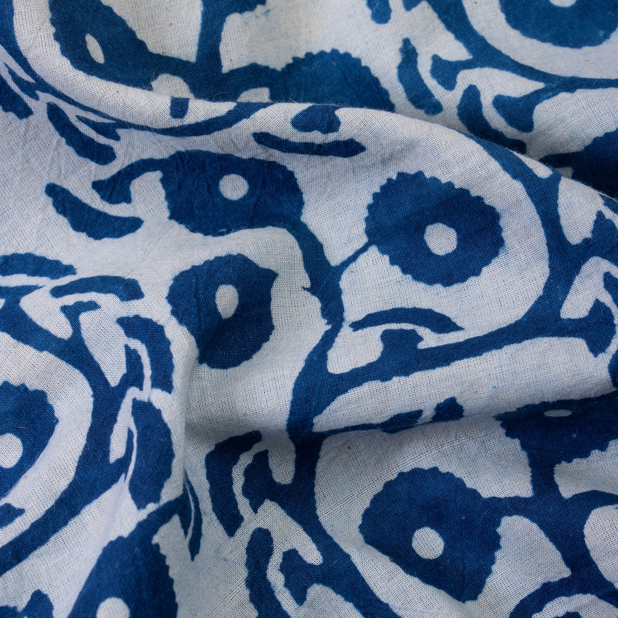 Softest Floral Blue Indigo Print Cotton Fabric